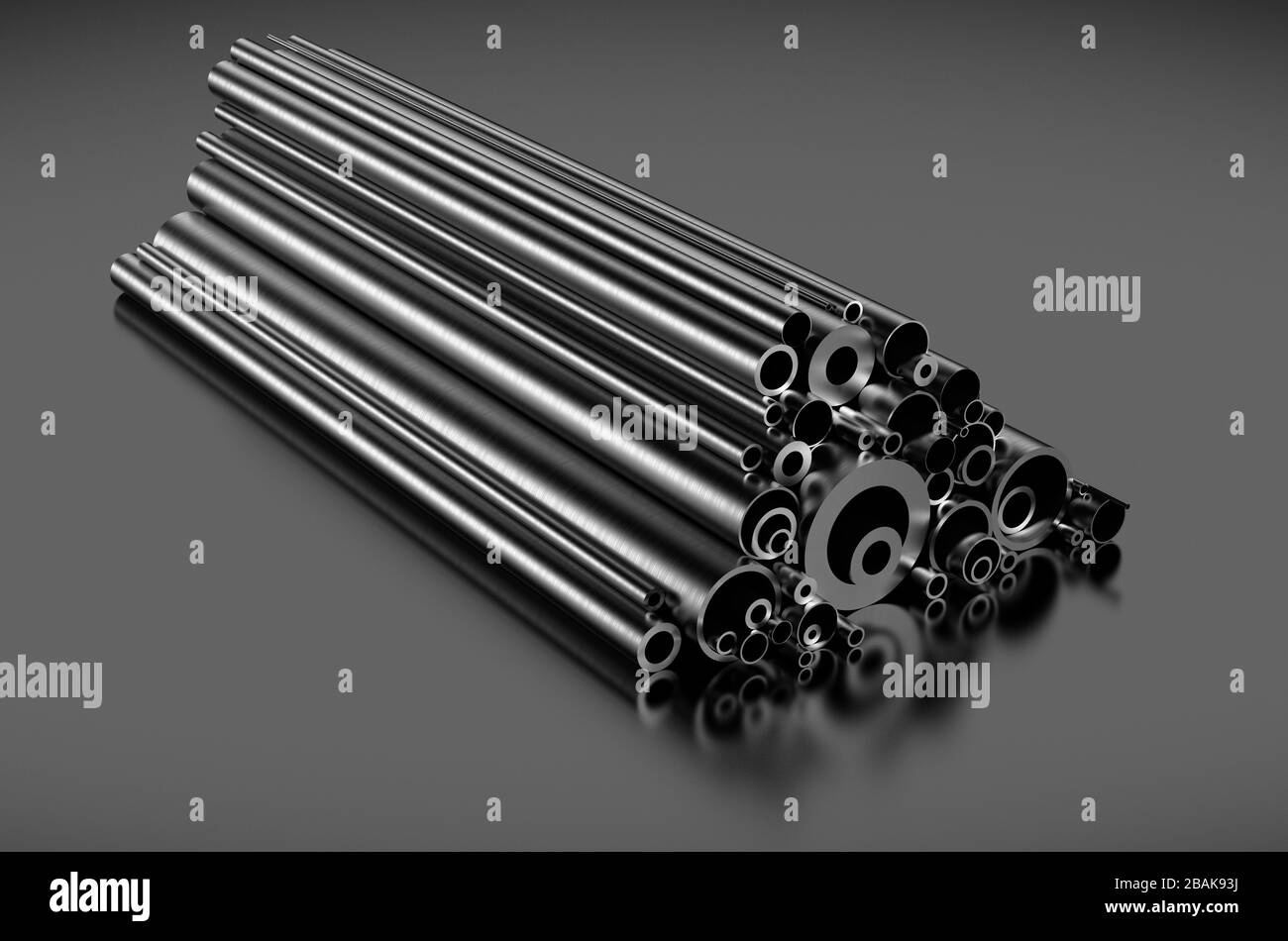 Tubi in acciaio inox su sfondo grigio Foto Stock
