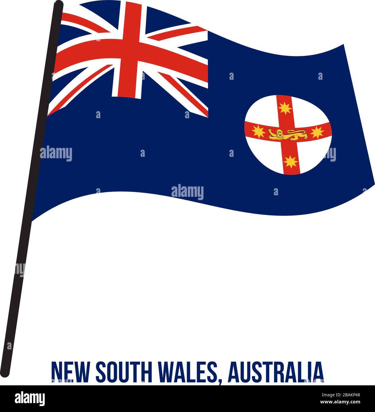 Nuovo Galles del Sud (NSW) bandiera sventola illustrazione vettoriale su sfondo bianco. Membri bandiera dell'Australia. Illustrazione Vettoriale