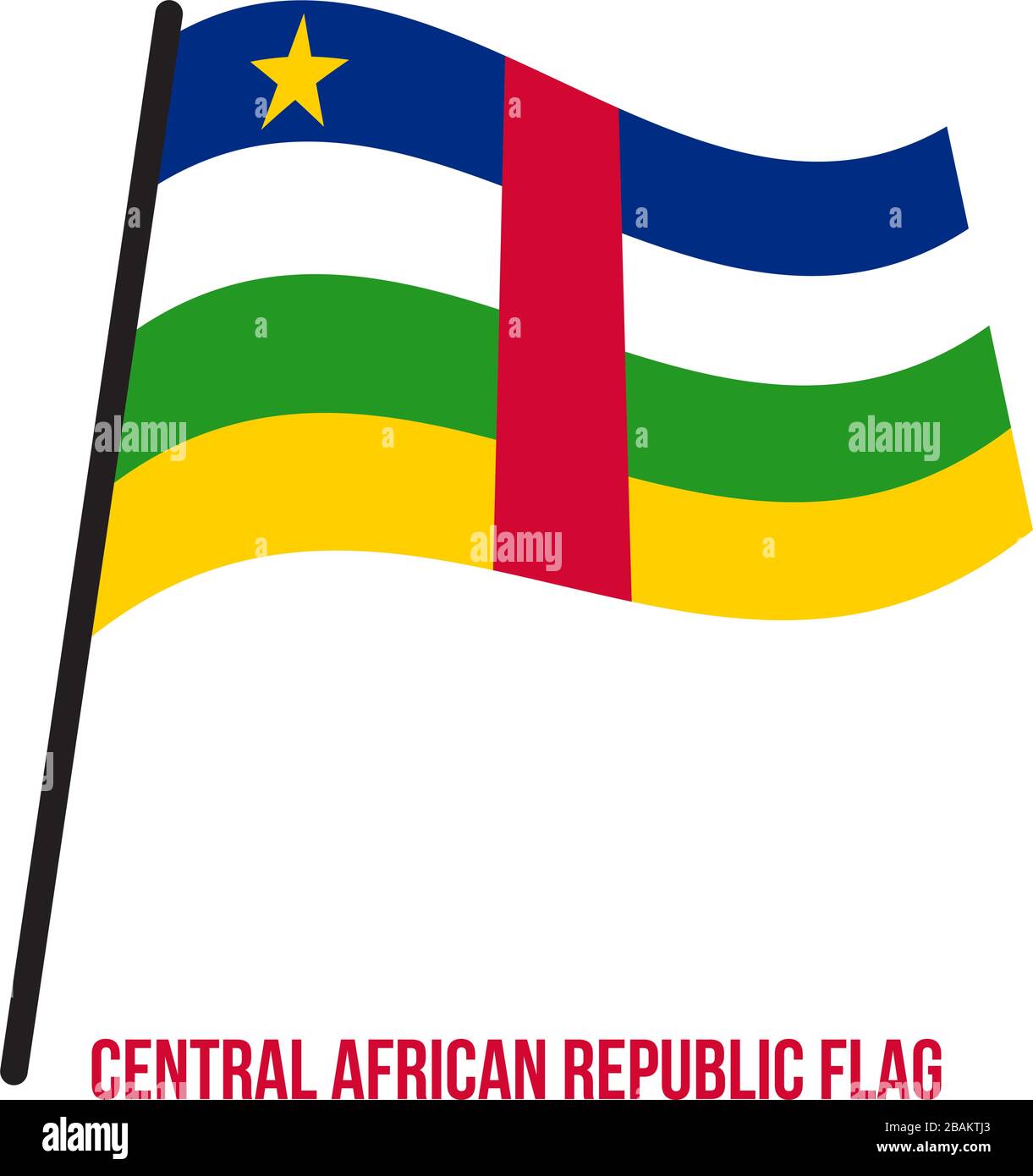 Bandiera della Repubblica Centrafricana sventolando illustrazione vettoriale su sfondo bianco. Repubblica Centrafricana bandiera nazionale. Illustrazione Vettoriale