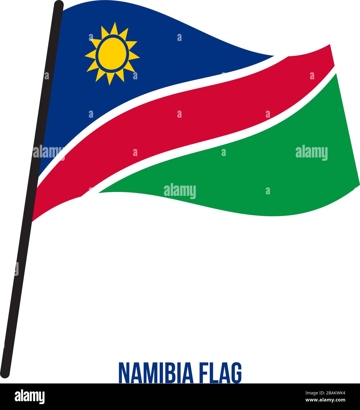 La Namibia bandiera sventola illustrazione vettoriale su sfondo bianco. La Namibia bandiera nazionale. Illustrazione Vettoriale