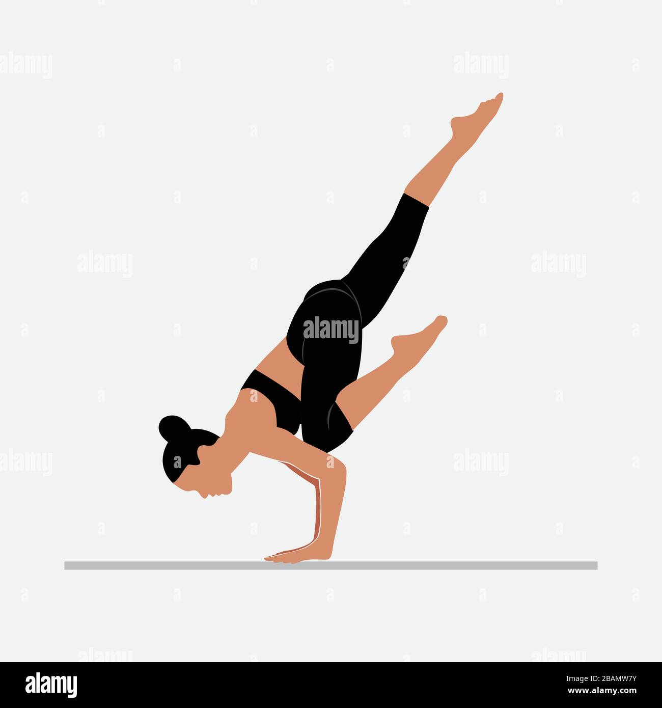 Un istruttore di yoga e di fitness femminile di allenamento di una giovane donna dimostra una posizione di yoga. Illustrazione Vettoriale