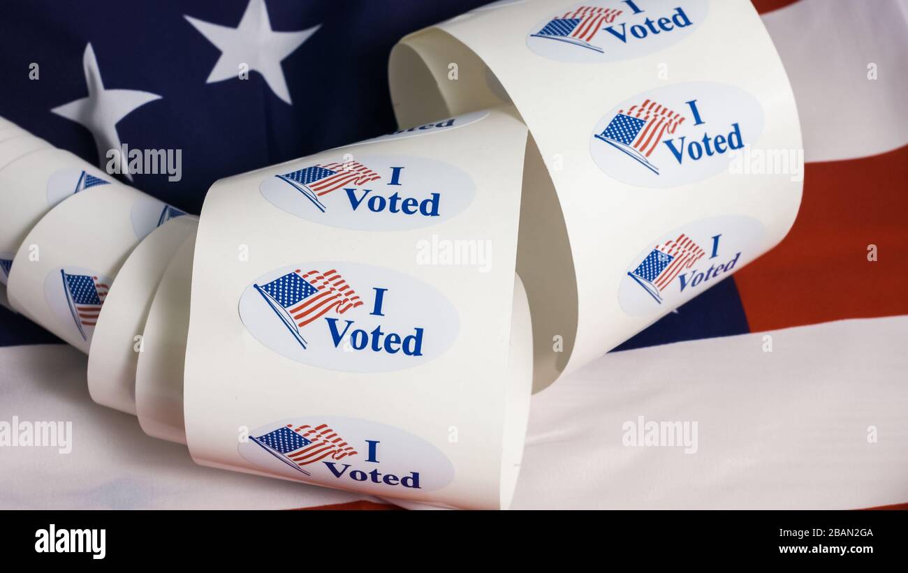 Ho votato adesivi con bandiera degli stati uniti per le elezioni Foto Stock
