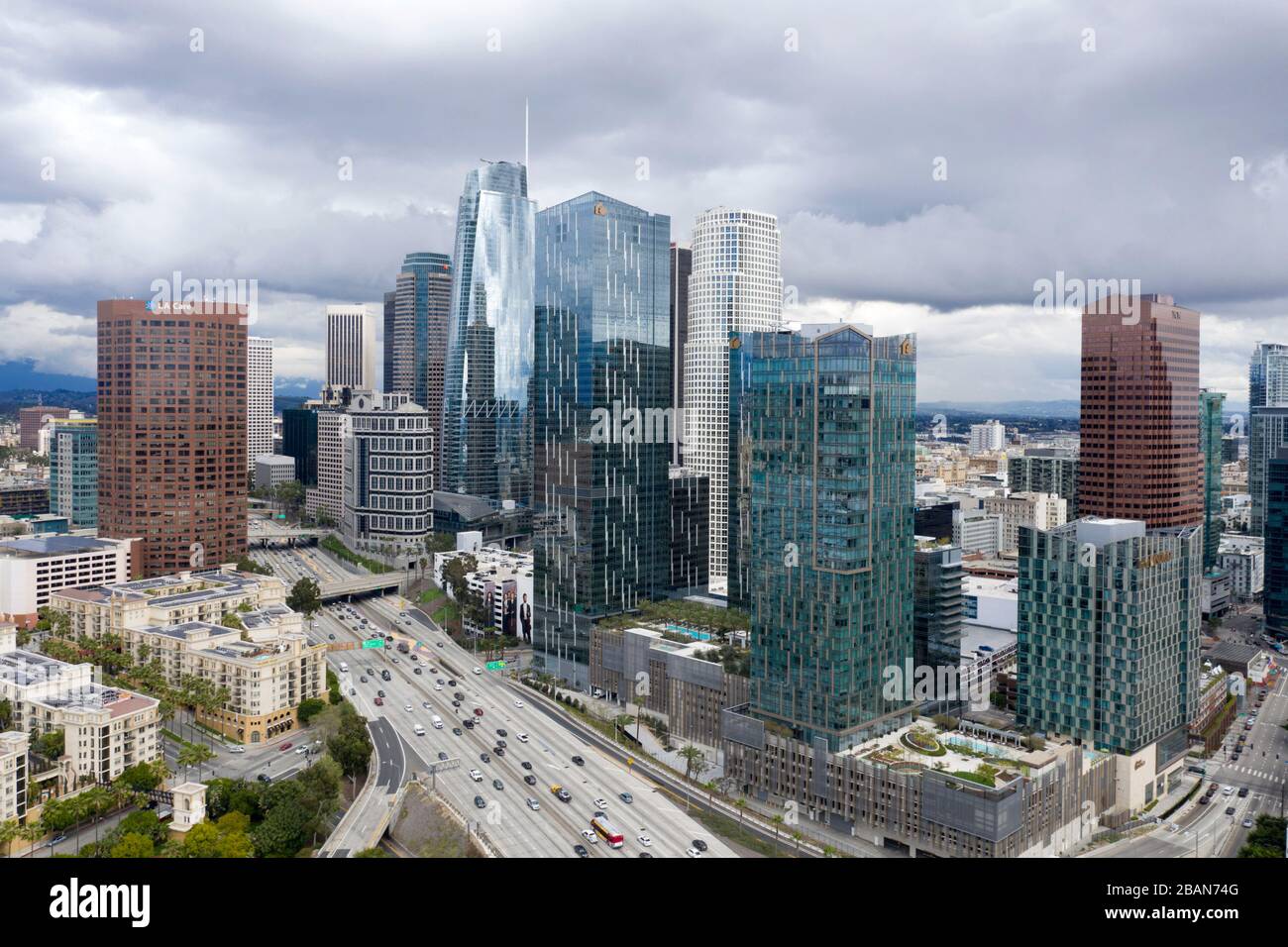 Vista aerea dello skyline del centro di Los Angeles Foto Stock