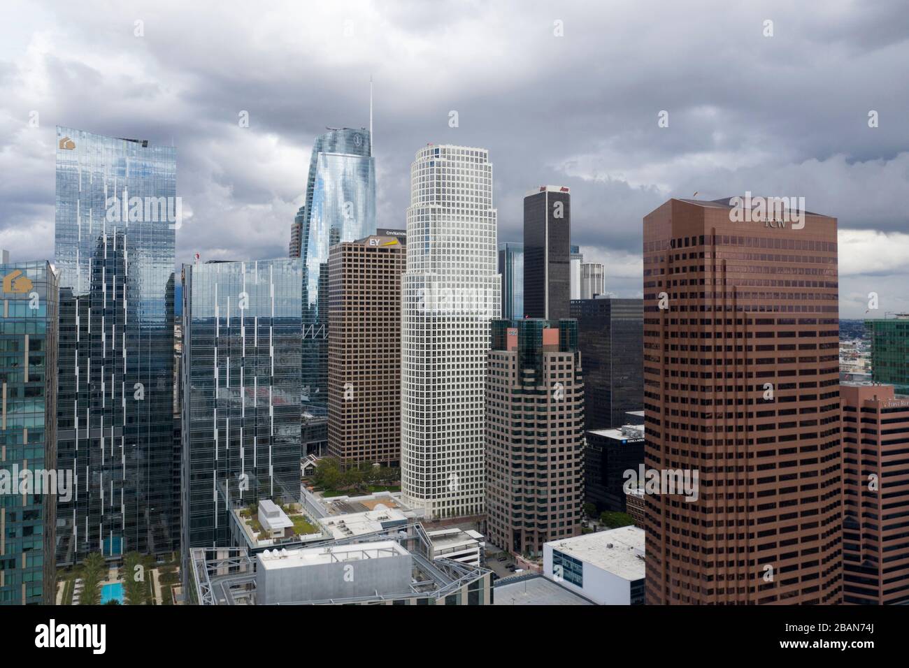 Vista aerea dello skyline del centro di Los Angeles Foto Stock