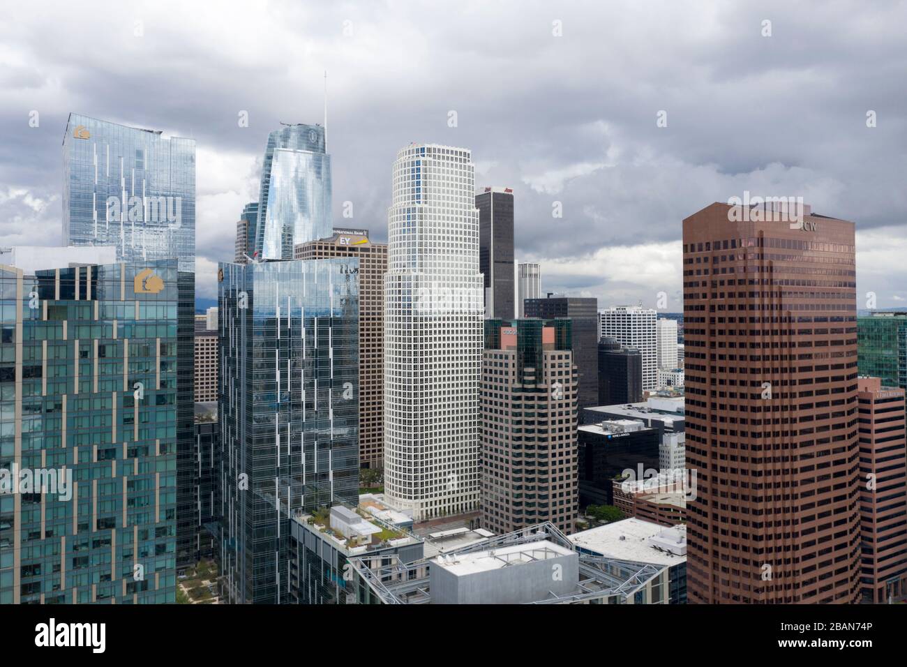 Vista aerea dello skyline del centro di Los Angeles Foto Stock