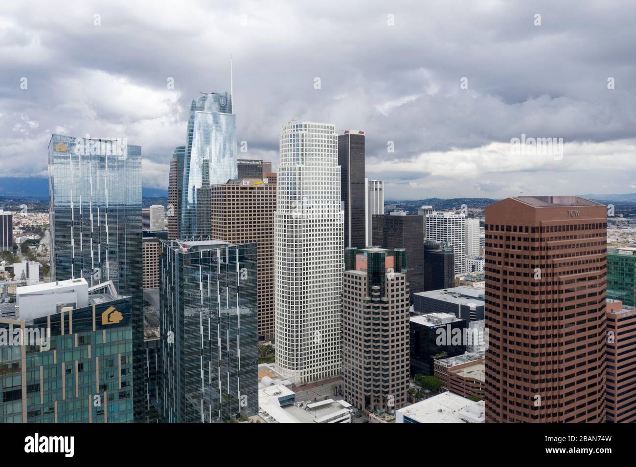 Vista aerea dello skyline del centro di Los Angeles Foto Stock