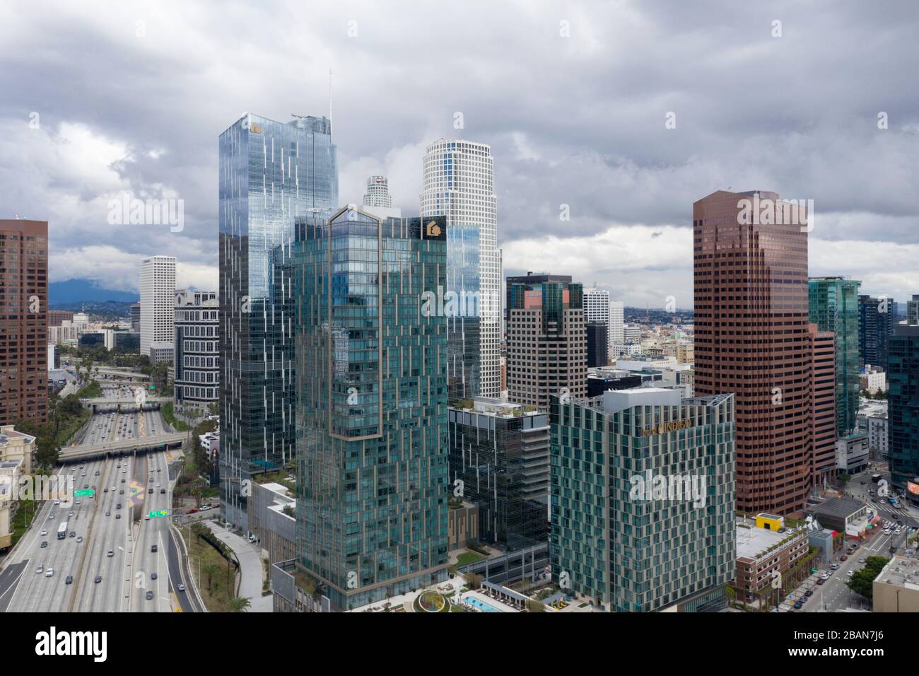 Vista aerea dello skyline del centro di Los Angeles Foto Stock