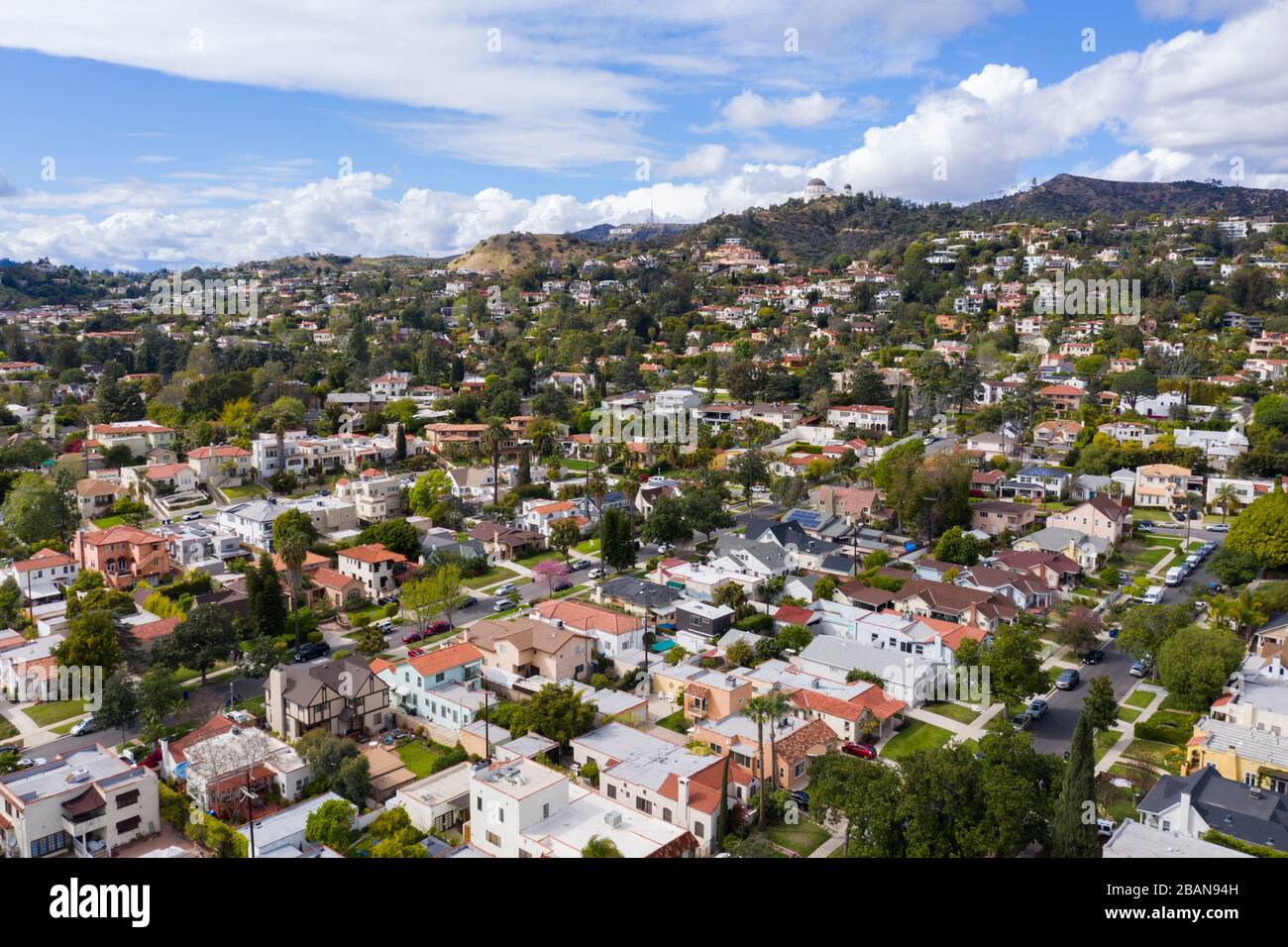 Vedute aeree di Los Feliz e Hollywood Hills California Foto Stock