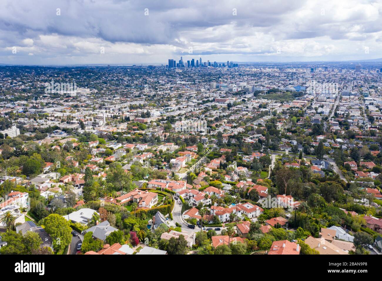 Veduta aerea del centro di Los Angeles da Los Feliz Foto Stock