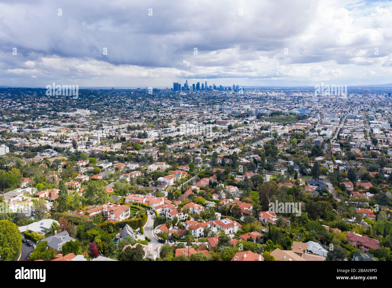 Veduta aerea del centro di Los Angeles da Los Feliz Foto Stock