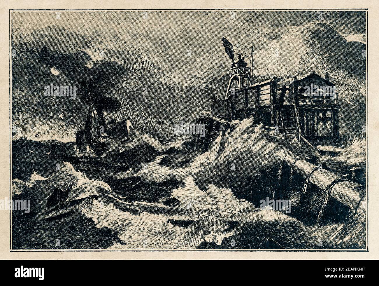 "Separazione della nave durante una tempesta", una foto di Achenbach.. ,riproduzione digitale migliorata da una panoramica illustrata della vita dell'umanità nel 19 ° secolo, edizione 1901, casa editrice Marx, San Pietroburgo Foto Stock
