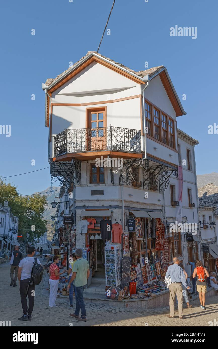 Gjirokaster atmosfera tranquilla UNESCO Patrimonio dell'Umanità Albania Foto Stock