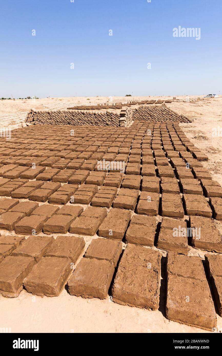 Restauro archeologico adobe, Kampir Tepa, Kampir Tepe, città antica, Termez, Surxondaryo Regione, Uzbekistan, Asia centrale, Asia Foto Stock