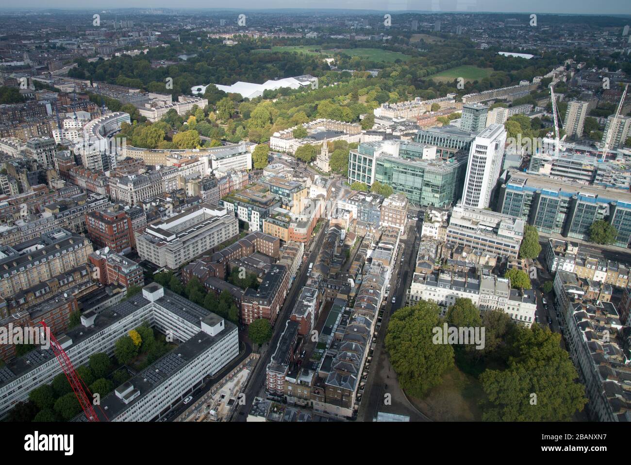 Veduta aerea dei Regents Place One Marylebone & Regents Park dalla BT Tower, 60 Cleveland St, Fitzrovia, Londra W1T 4JZ Foto Stock