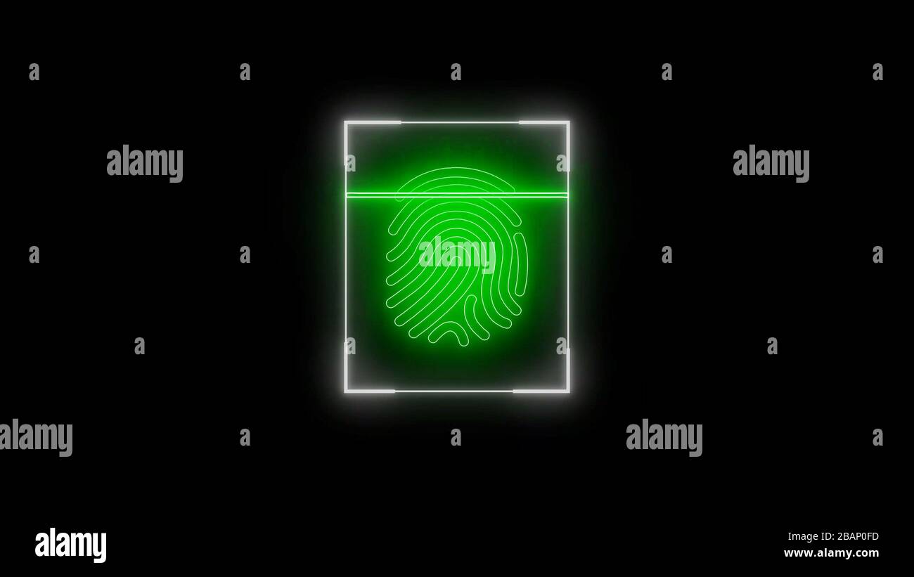 Animazione del sistema di identificazione biometrica per la scansione delle impronte digitali Foto Stock