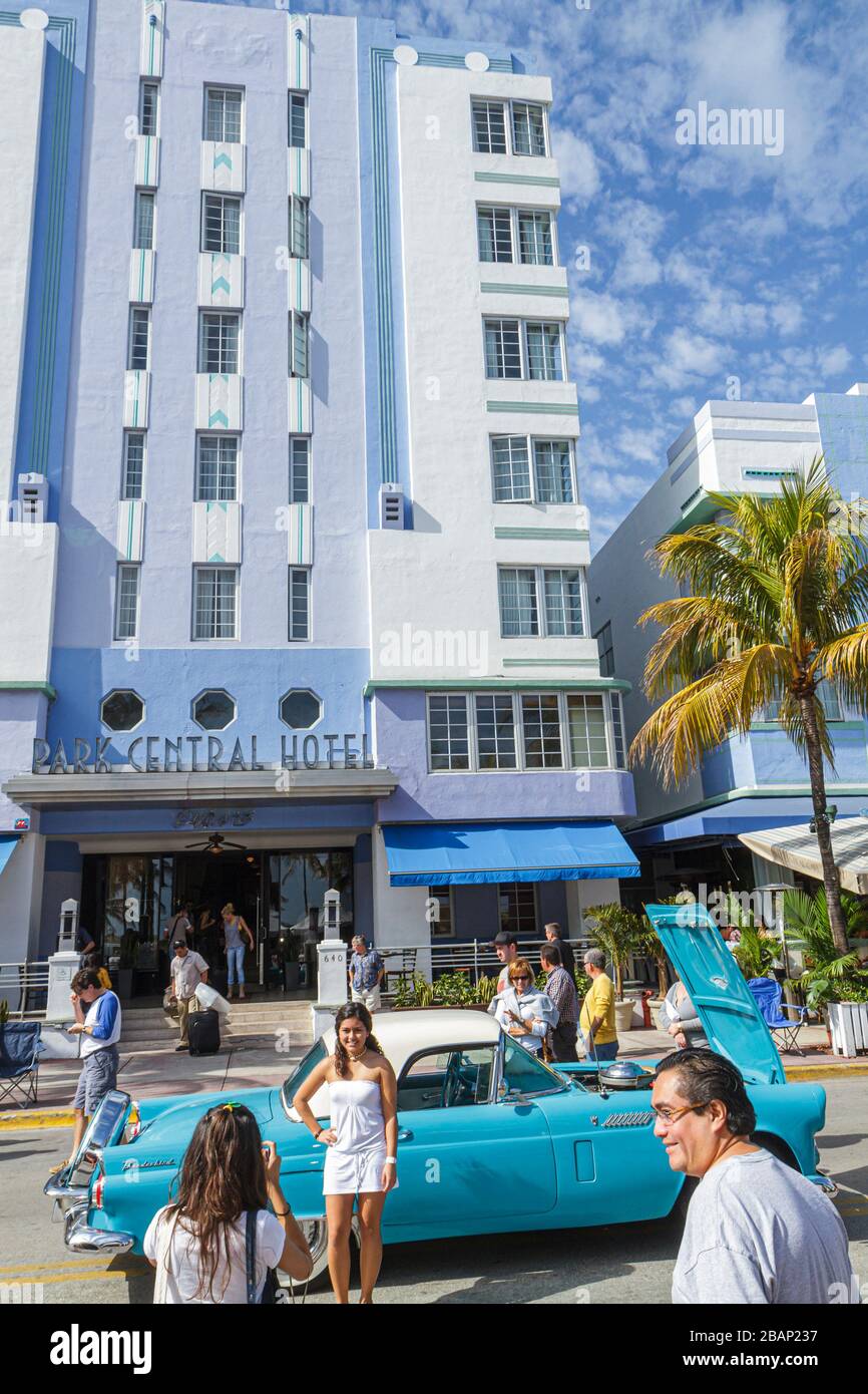 Miami Beach Florida,Ocean Drive,Art Deco Weekend,festival,fiera,auto classiche,Ford Thunderbird,Park Central,hotel hotels alloggio motel motel motel,vi Foto Stock