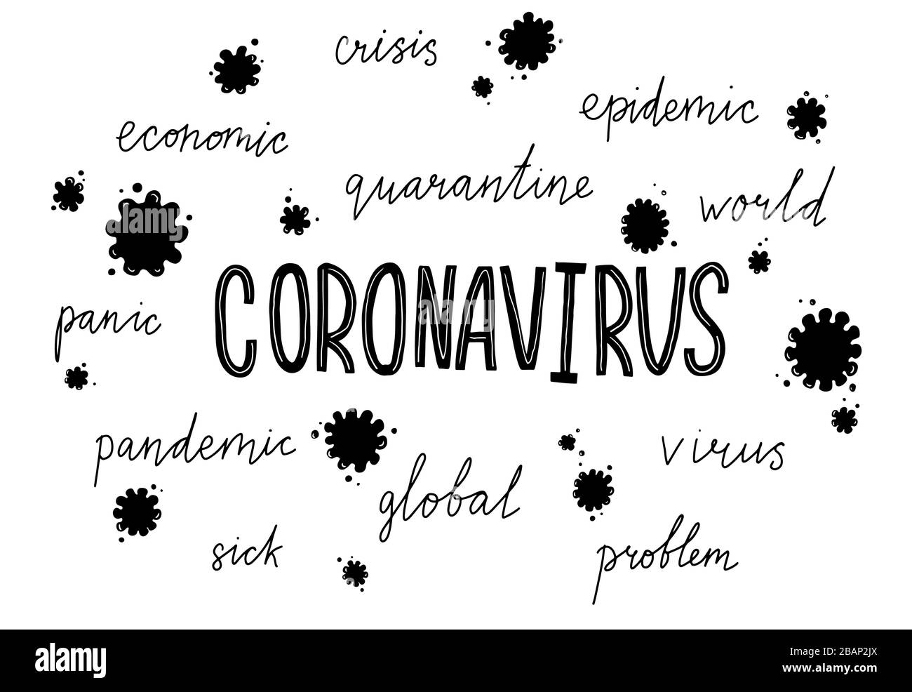 Illustrazione vettoriale di Covid-19. Concetto grafico di coronavirus pandemico. Testo della scritta vettoriale del virus Covid-19. 2019-nCoV. Illustrazione Vettoriale