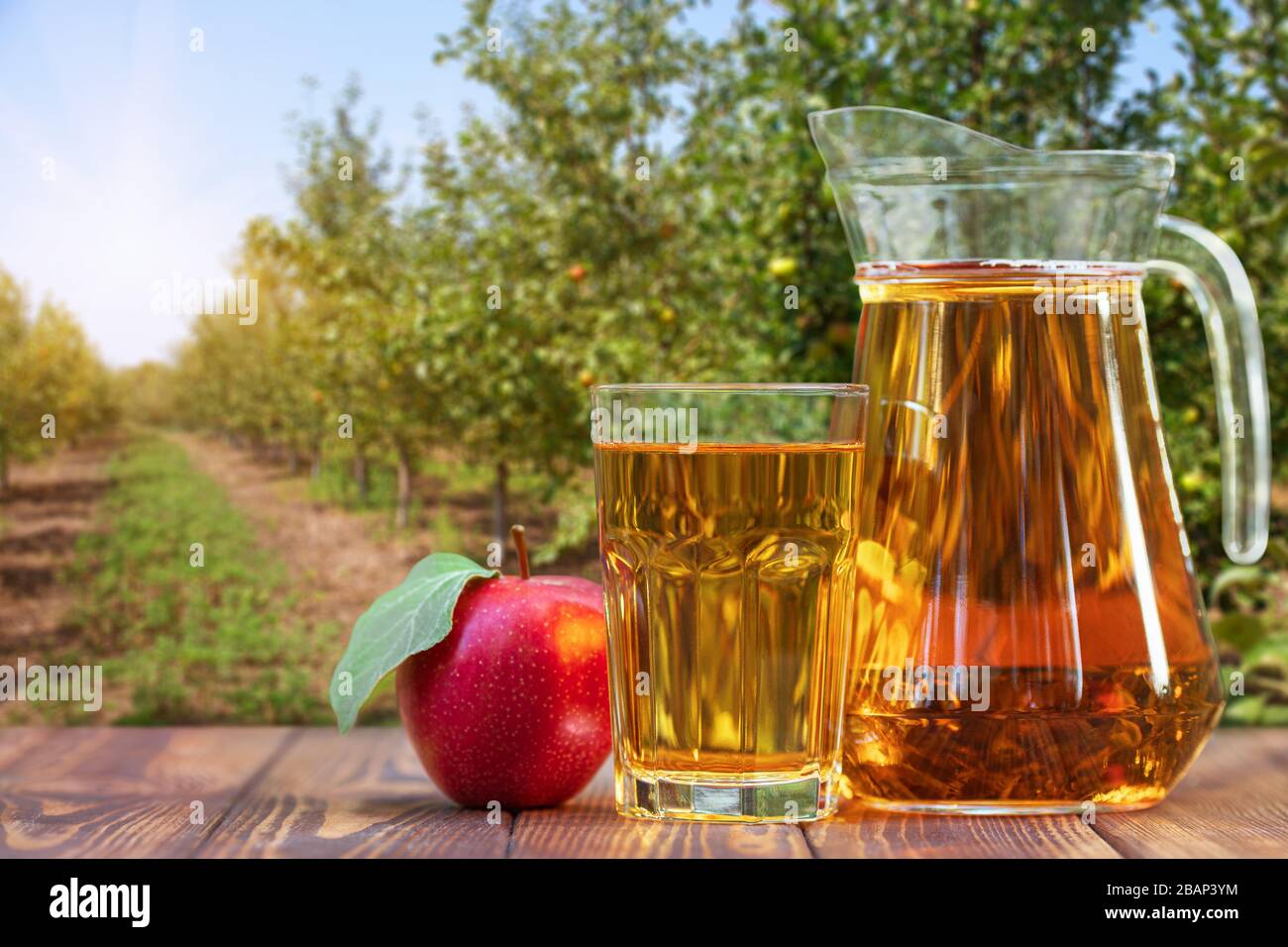 succo di mela in vetro e caraffa Foto Stock