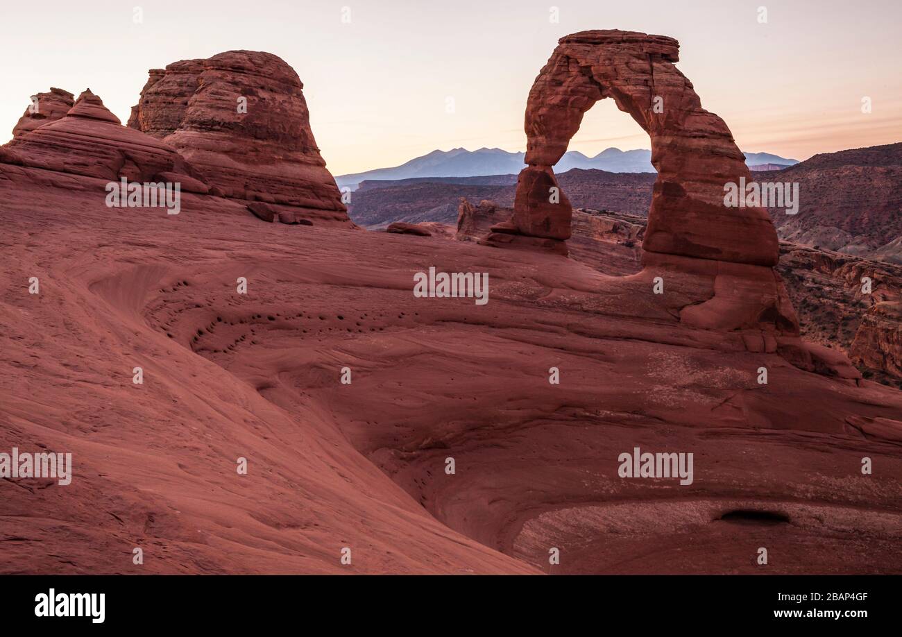 Delicate Arch National Park all'alba, Utah, USA. Foto Stock