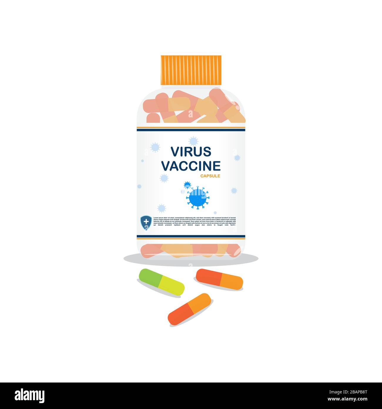 capsula di vaccino contro il coronavirus su fondo bianco. La vaccinazione è uno dei modi più efficaci per prevenire le malattie Illustrazione Vettoriale