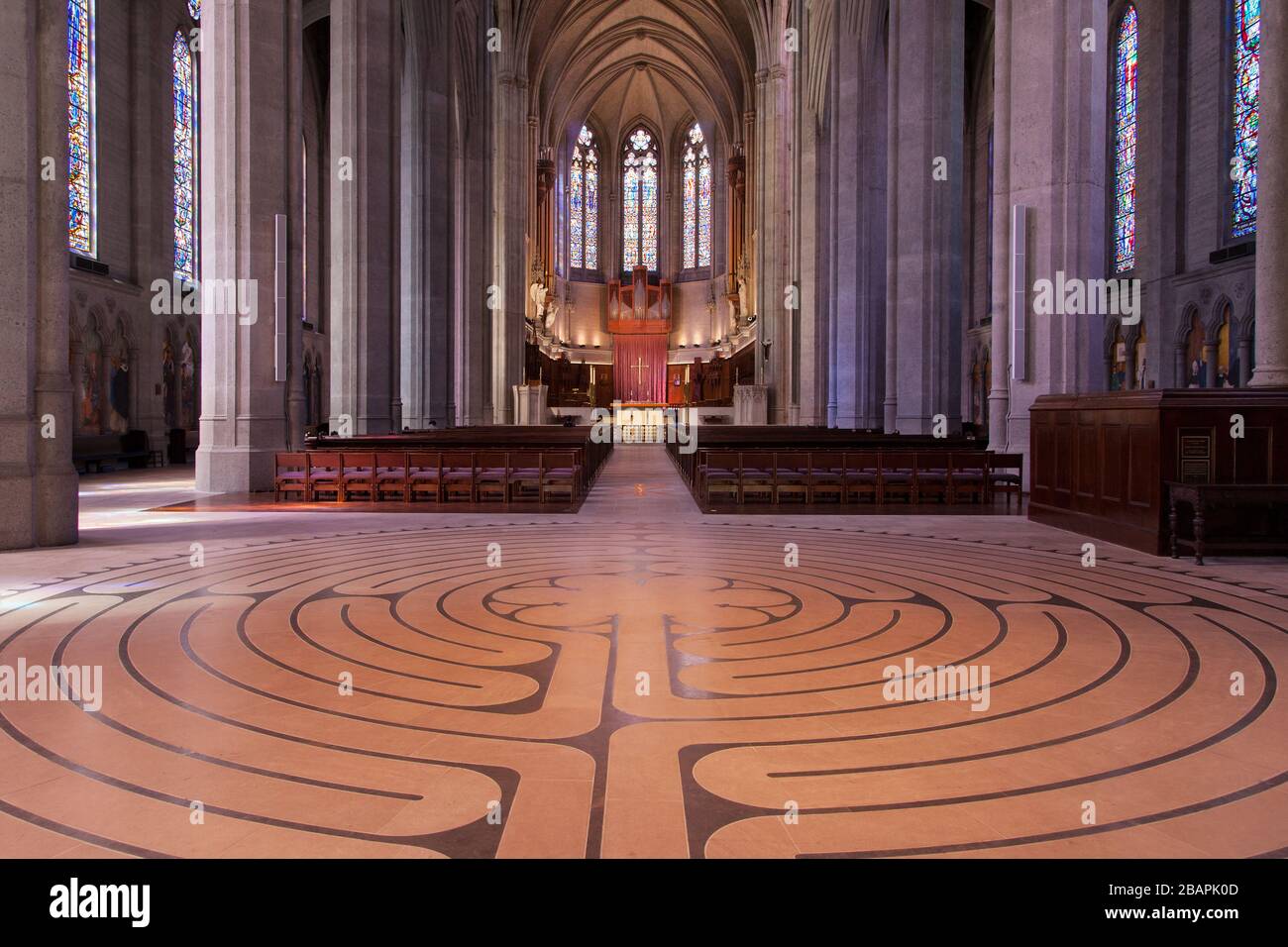 Labirinto e navata della Cattedrale di Grace, San Francisco, California, USA. Foto Stock