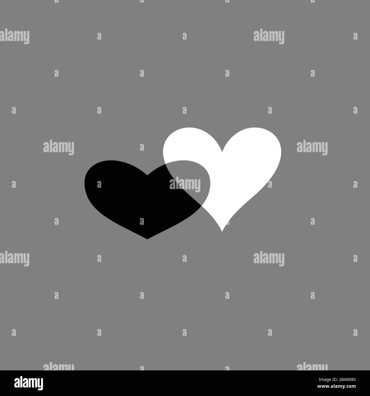 Icona dei cuori in bianco e nero su grigio Illustrazione Vettoriale