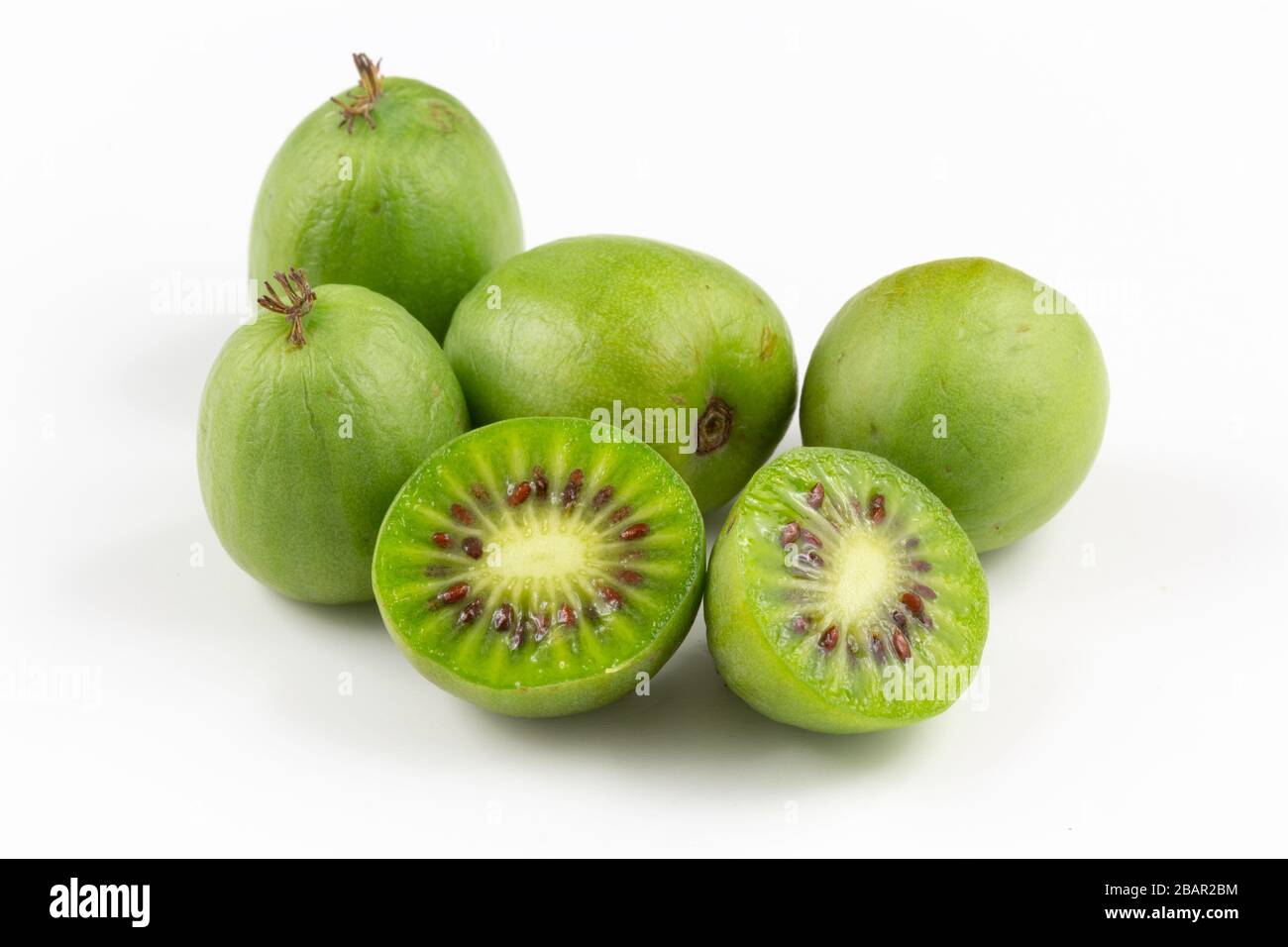 Composizione di hardy fresche kiwi isolato su bianco spazio di copia Foto Stock