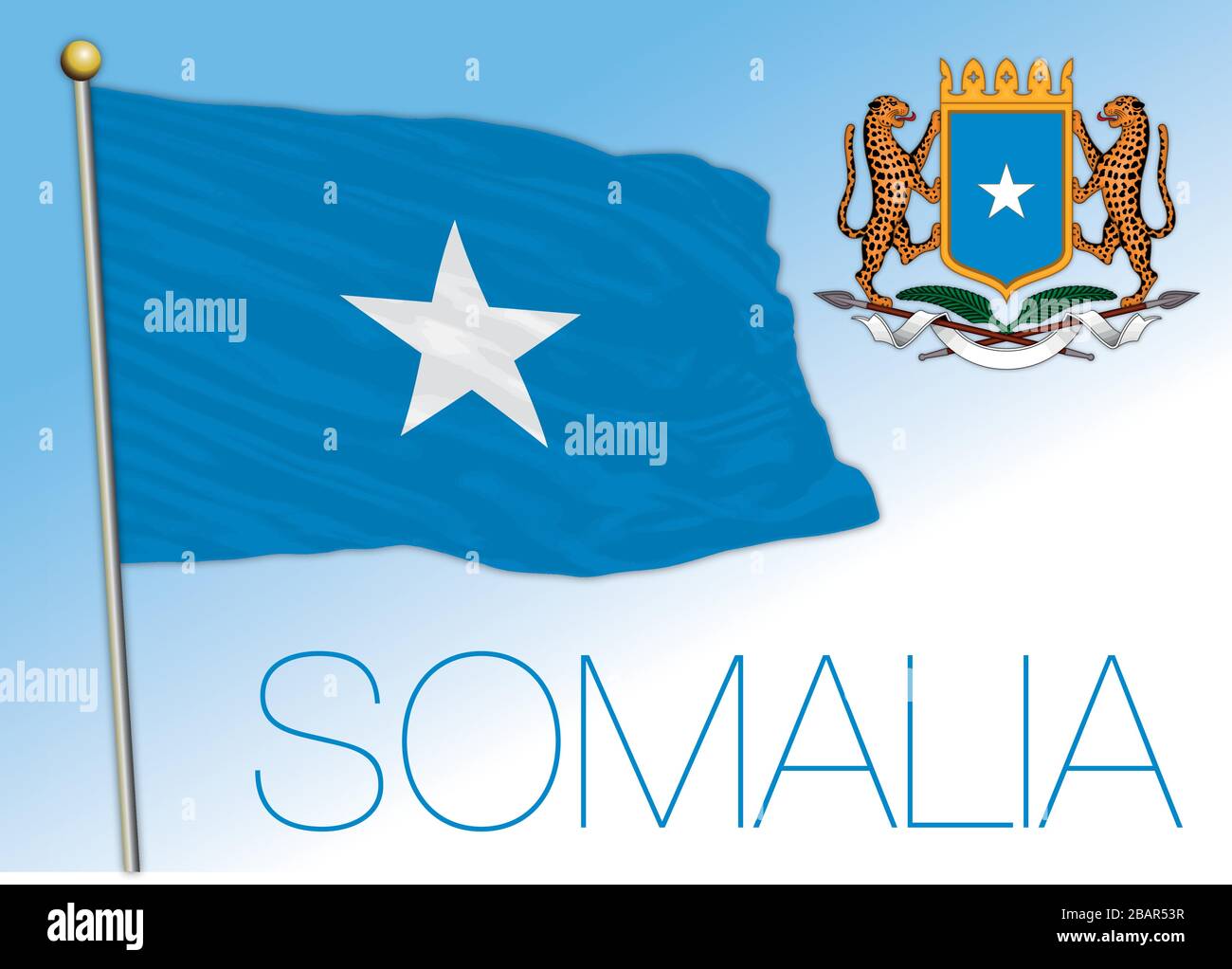 Somalia bandiera nazionale ufficiale e stemma, paese africano, illustrazione vettoriale Illustrazione Vettoriale