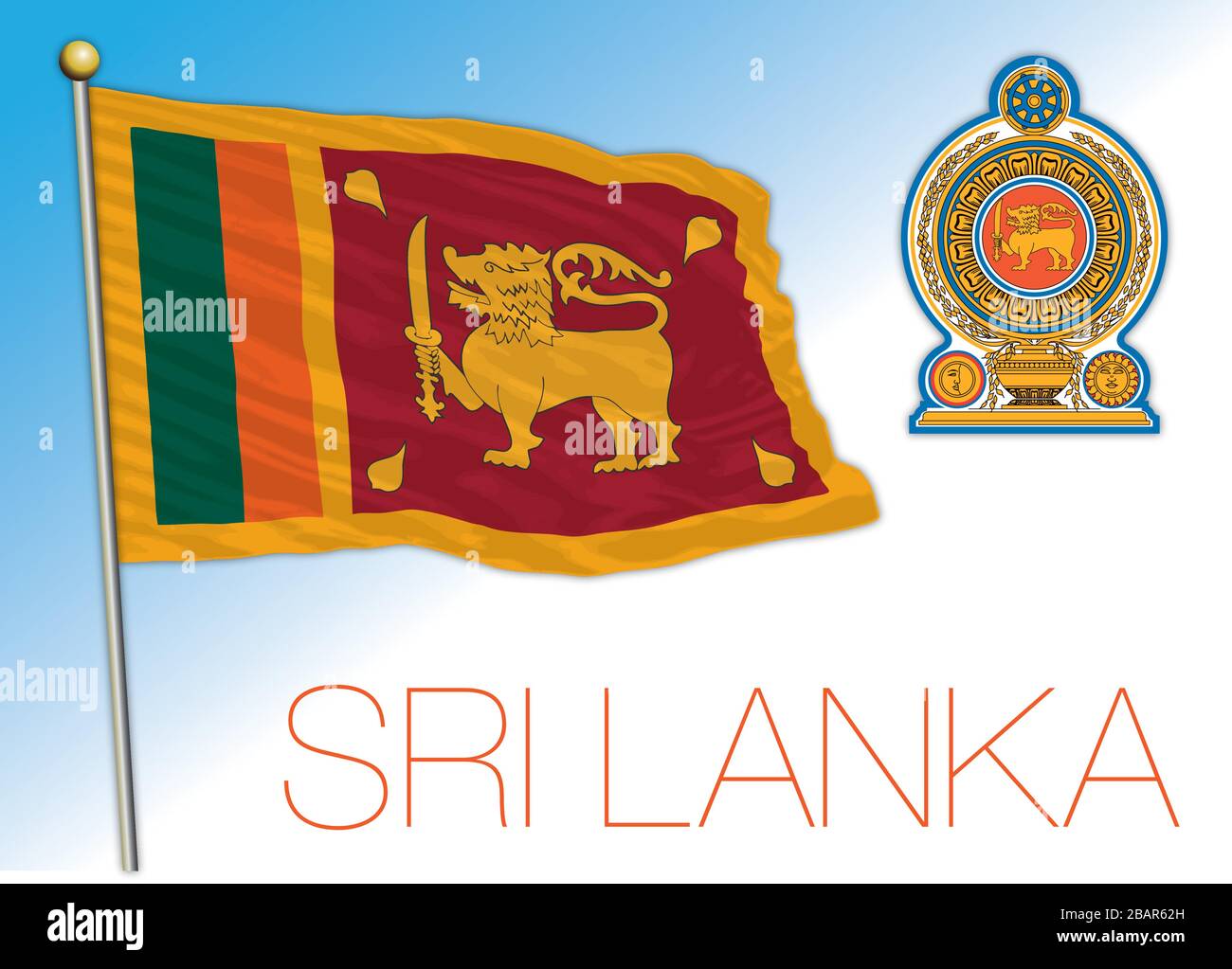 Sri Lanka bandiera nazionale ufficiale e stemma, india, illustrazione vettoriale Illustrazione Vettoriale