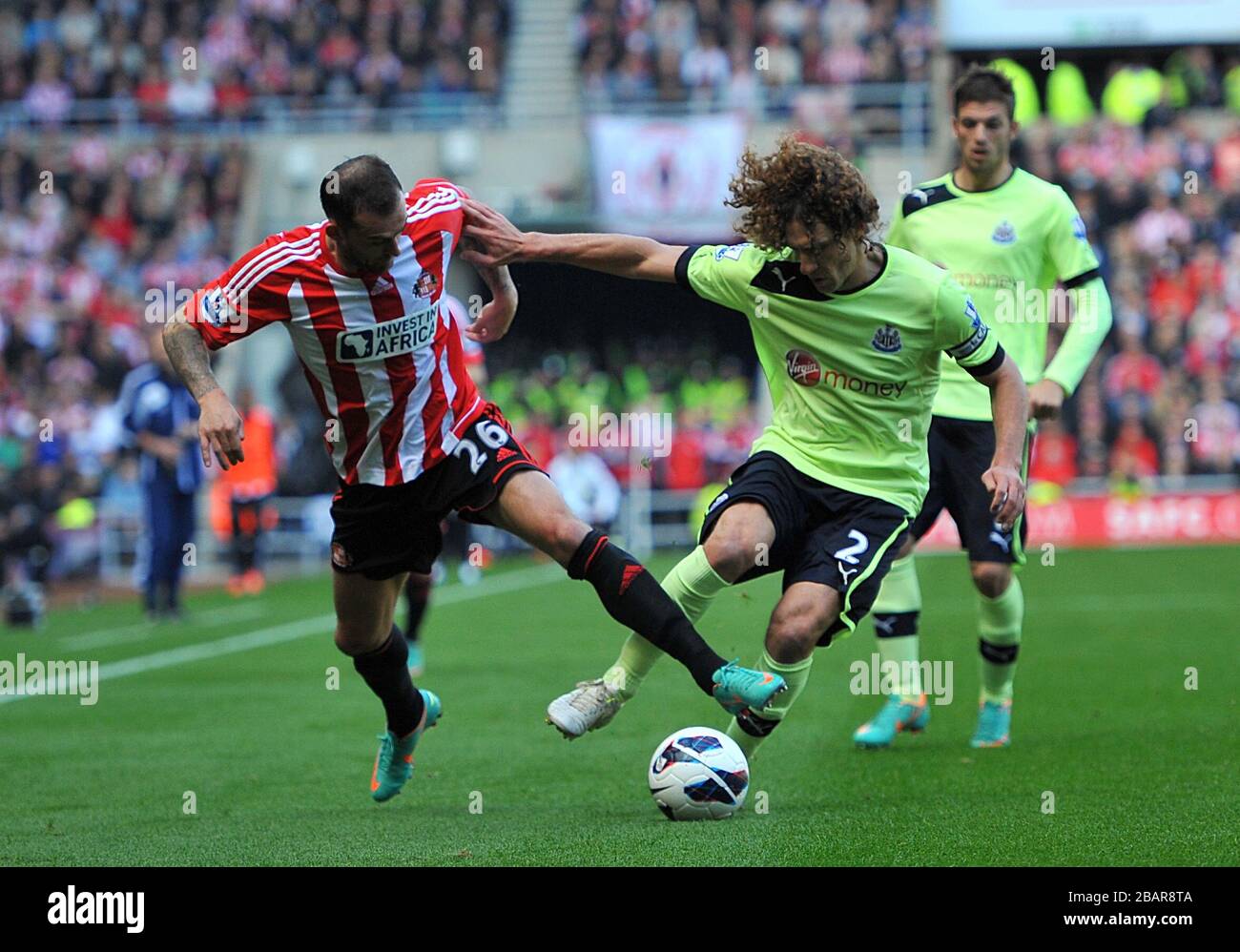 Steven Fletcher di Sunderland (a sinistra) e Fabricio Coloccini (a destra) di Newcastle United combattono per la palla Foto Stock