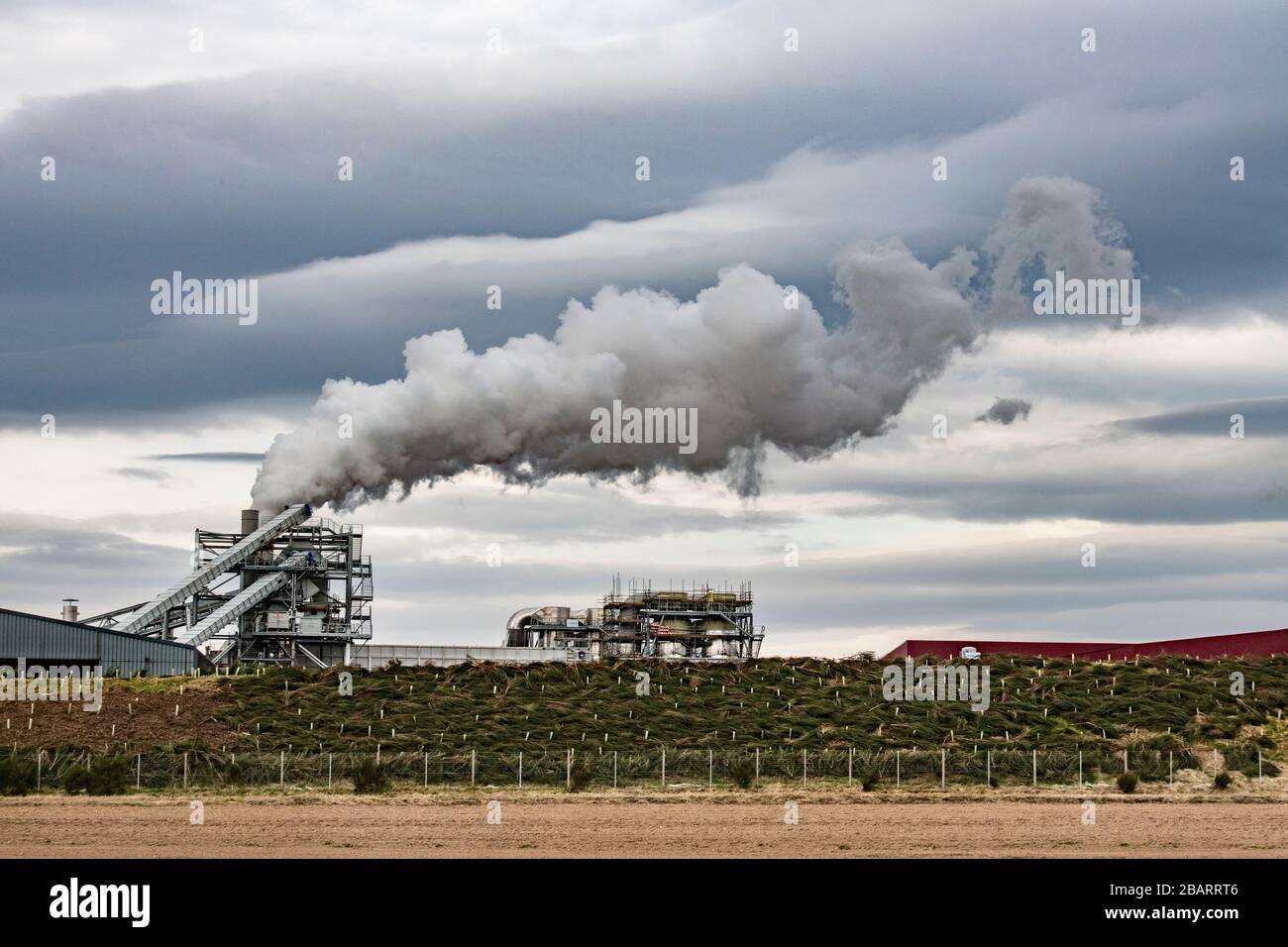 Industria pesante nelle Highlands scozzesi presso la fabbrica di legno di Norbord, uno dei più grandi produttori di pannelli OSB in Europa Foto Stock