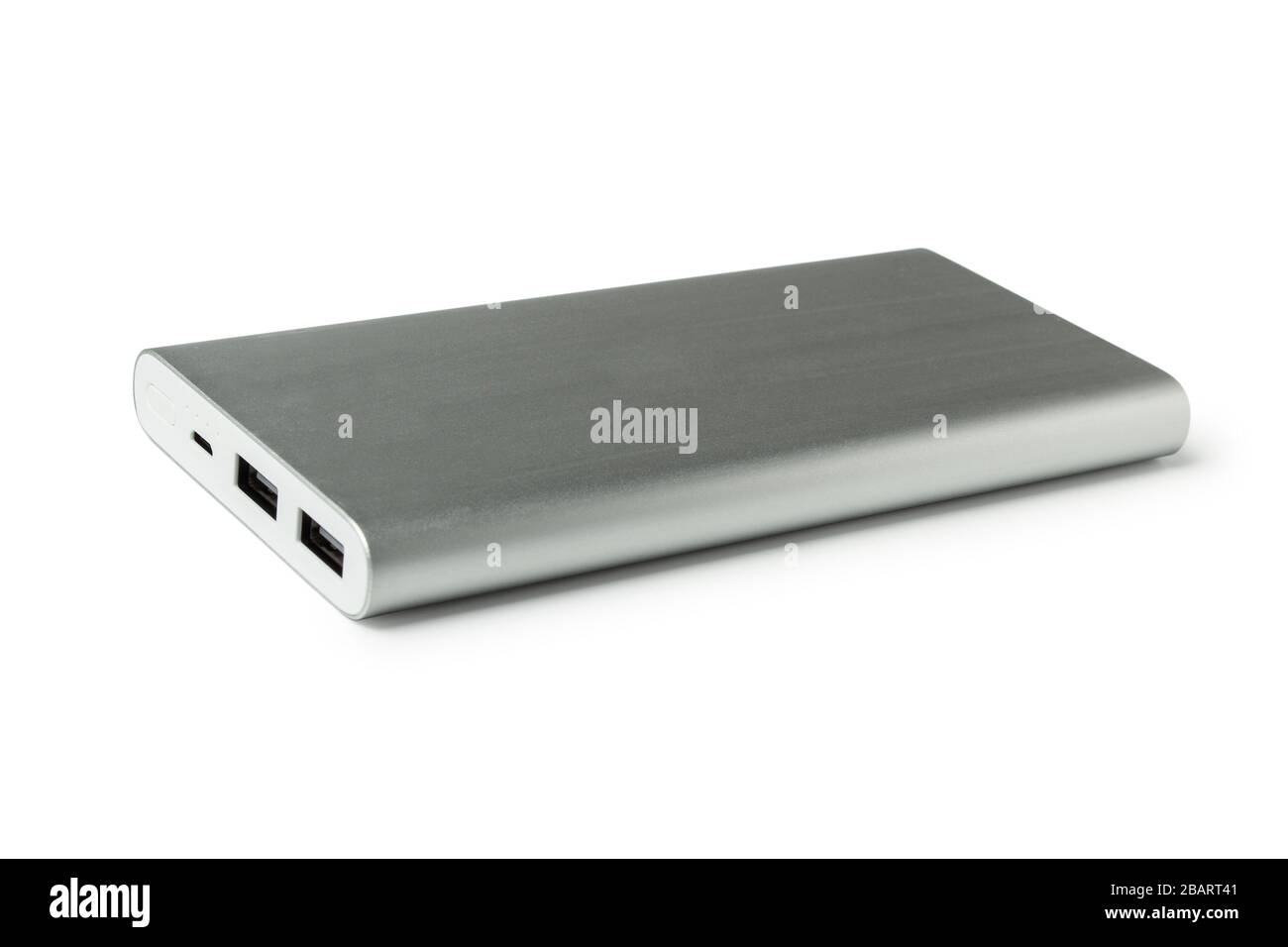 Batteria esterna per dispositivi mobili isolata in bianco Foto Stock