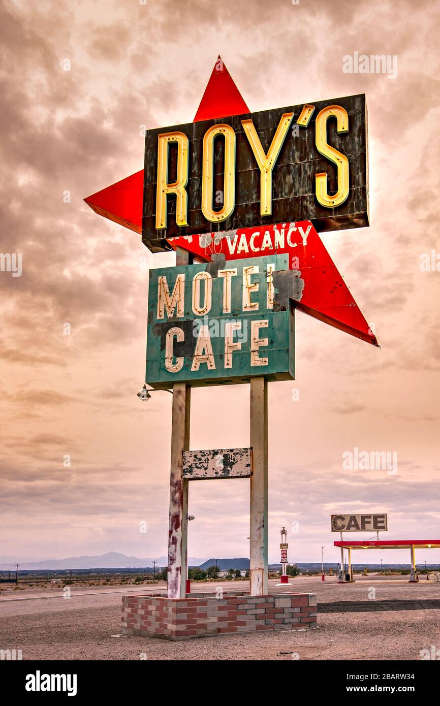 Roy's Motel e Cafe segno vintage, Amboy, CALIFORNIA, STATI UNITI D'AMERICA Foto Stock