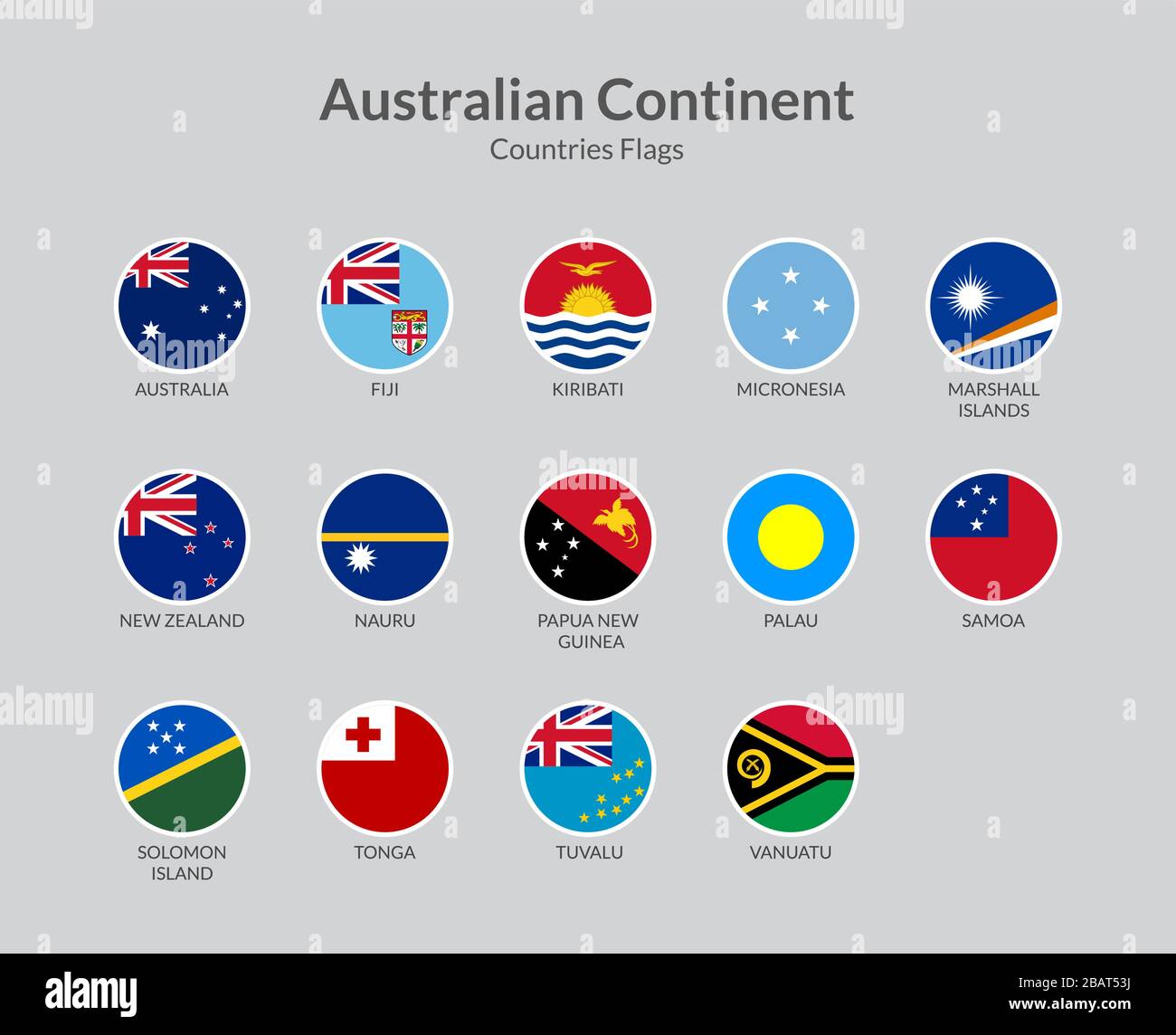 Australia Continent countries flag Icons collection Illustrazione Vettoriale