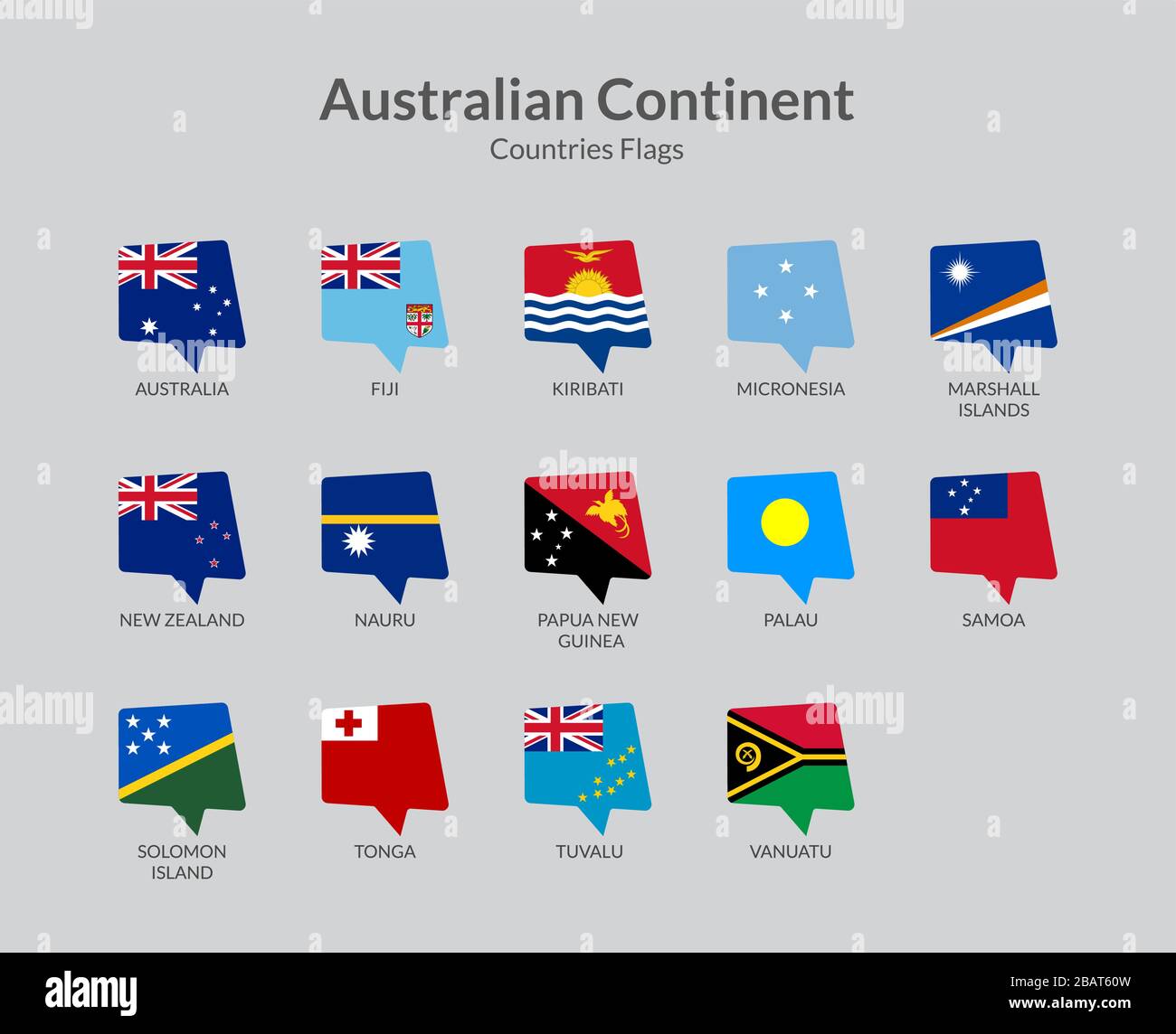 Australia Continent countries flag Icons collection Illustrazione Vettoriale