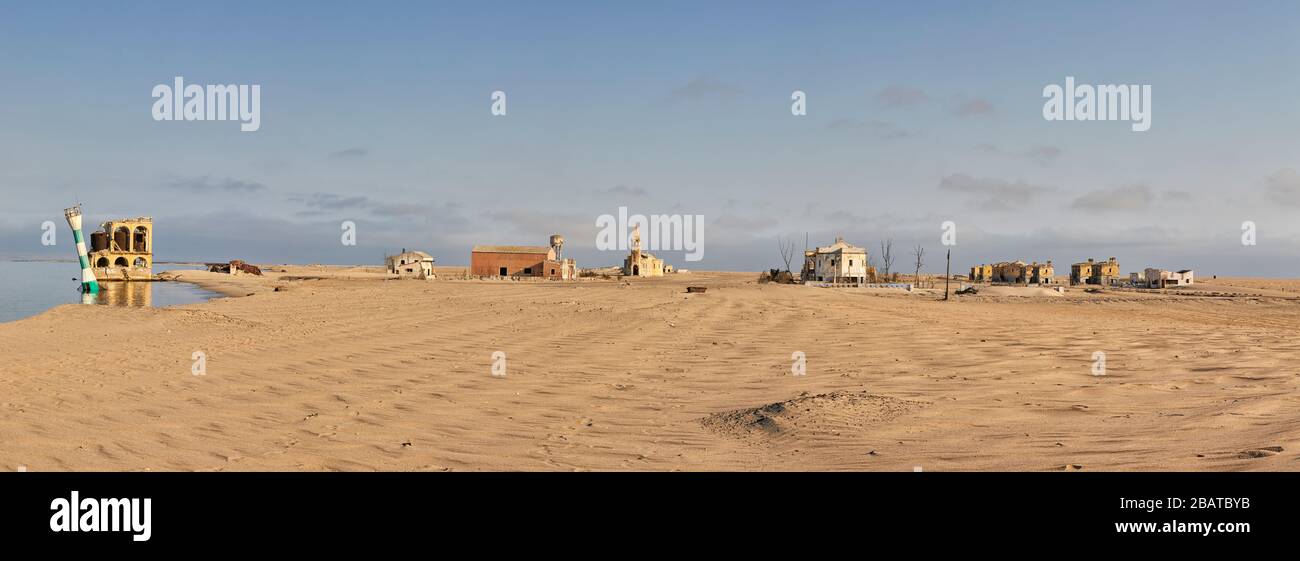 Panorama di Baía dos Tigres, Baia dos Tigres, Isola di Tigres, Ilha dos Tigres, Angola, Africa Foto Stock