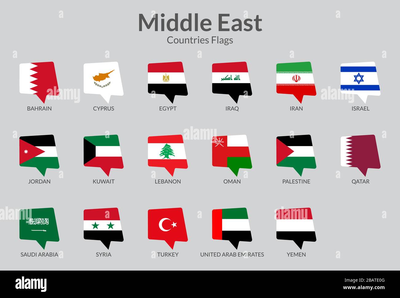 Raccolta icone bandiera paesi del Medio Oriente, icone bandiera chat Illustrazione Vettoriale