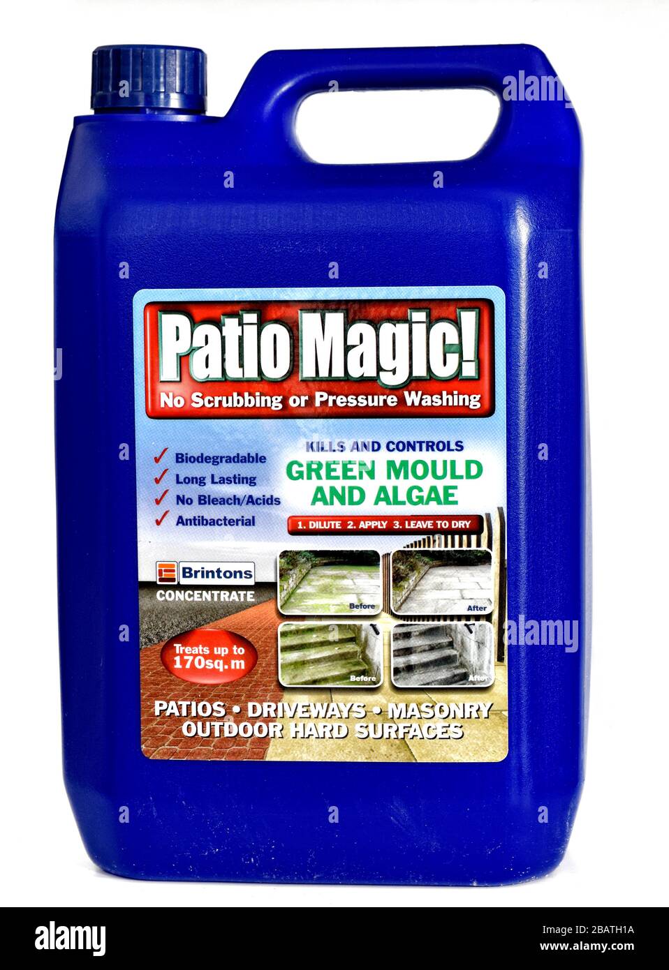 Patio Magic, uccide e controlla muffa verde e alghe, patio più pulito, vialetto di accesso più pulito, Foto Stock