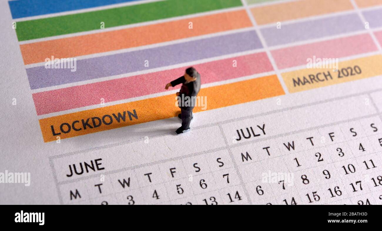 Coronavirus,covid-19,Government lock down,concept,figurine miniaturizzate, uomo d'affari,concept Foto Stock