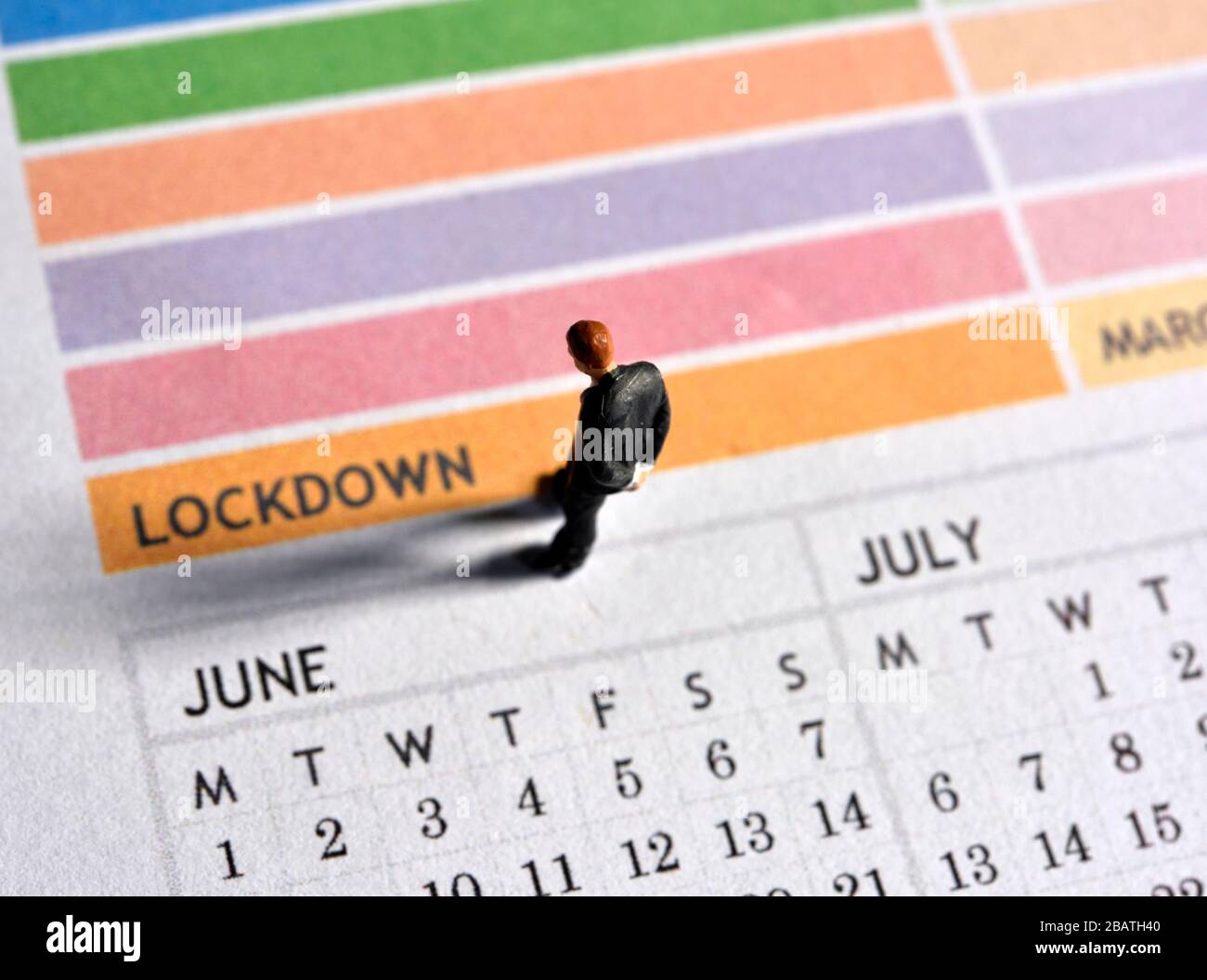 Coronavirus,covid-19,Government lock down,concept,figurine miniaturizzate, uomo d'affari,concept Foto Stock