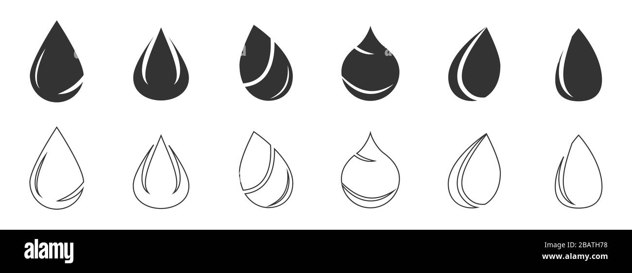 Icone di caduta di acqua e olio Illustrazione Vettoriale