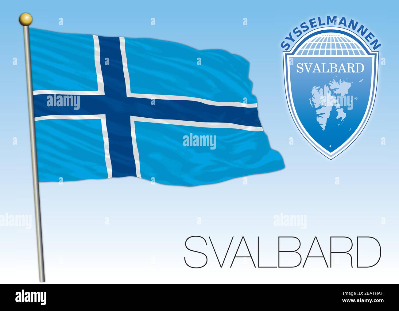 Bandiera nazionale ufficiale e stemma di Svalbard, Norvegia, illustrazione vettoriale Illustrazione Vettoriale