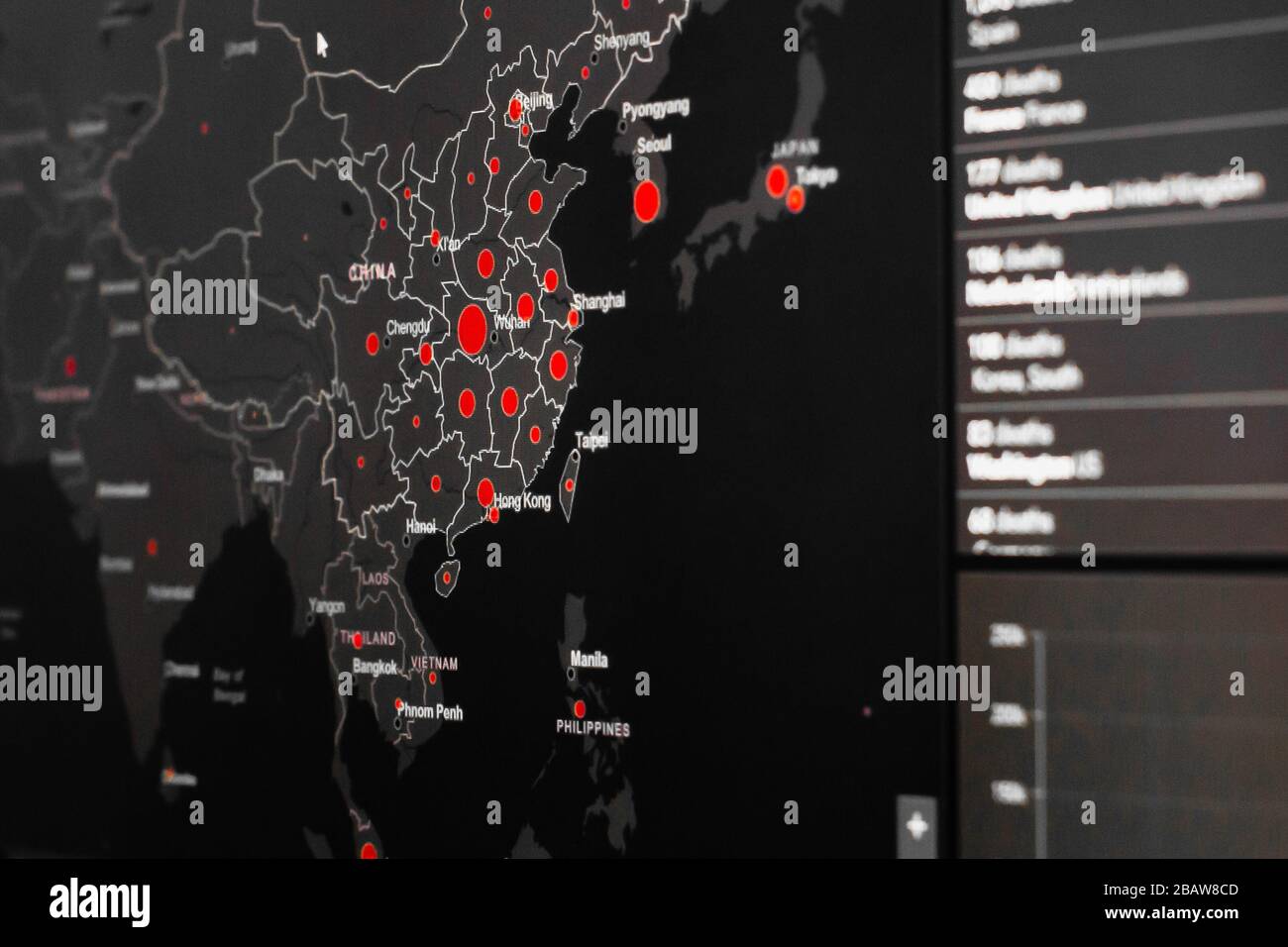 Cina mappa di Coronavirus, SARS-Cov-2. Casi confermati di coronavirus nel mondo. Report in tutto il mondo sulla diffusione di COVID-19, SAN Foto Stock