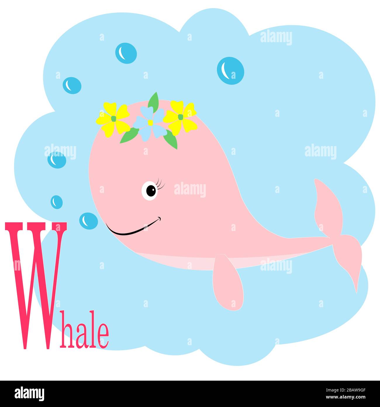 W per l'alfabeto animale abc balena Illustrazione Vettoriale