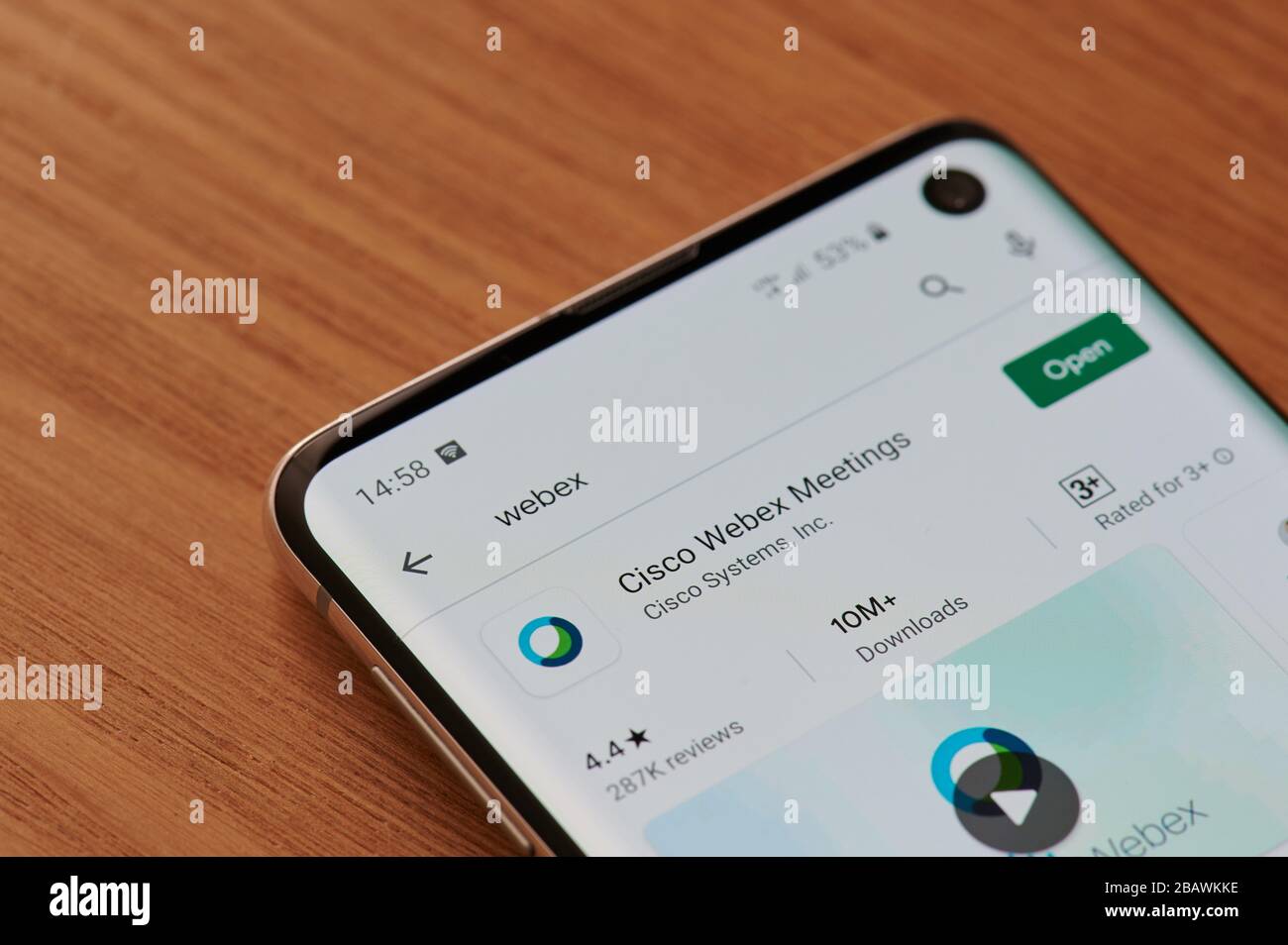 New-York , Stati Uniti - 29 marzo 2020: Vista ravvicinata dell'app per riunioni Cisco webex in google Store Foto Stock
