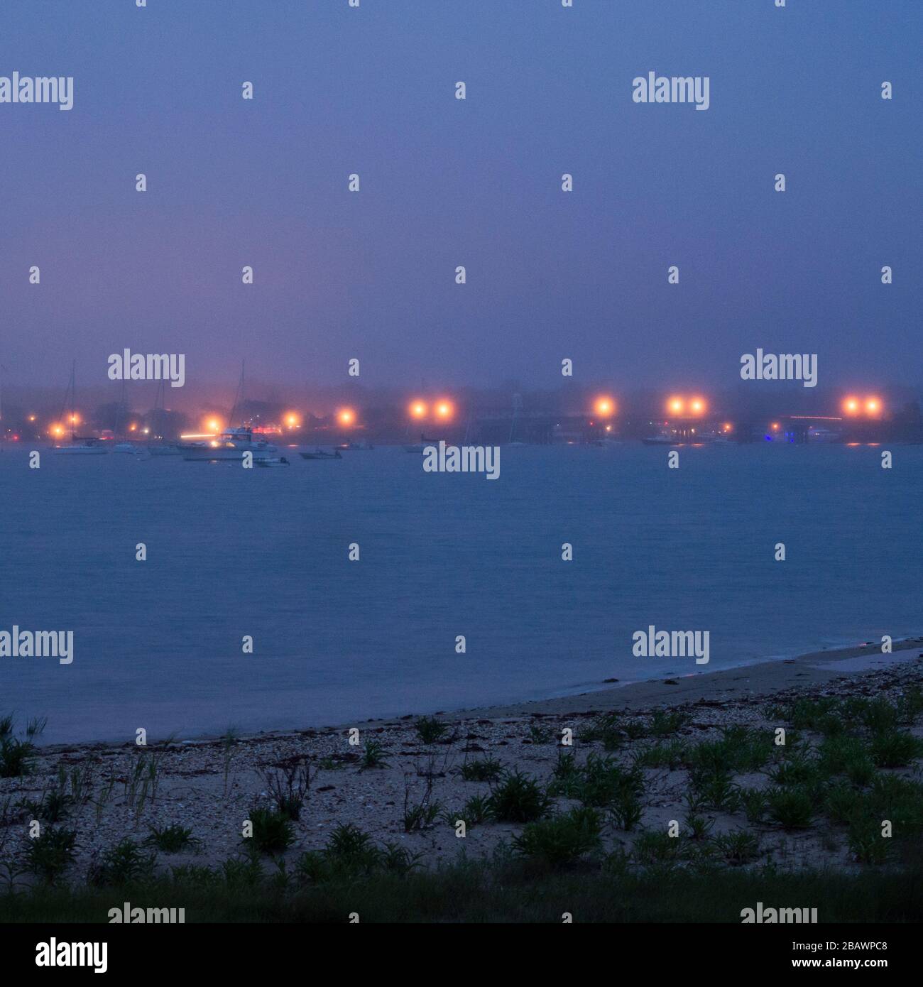 Porto di Sag NY in nebbia crepuscolo Foto Stock