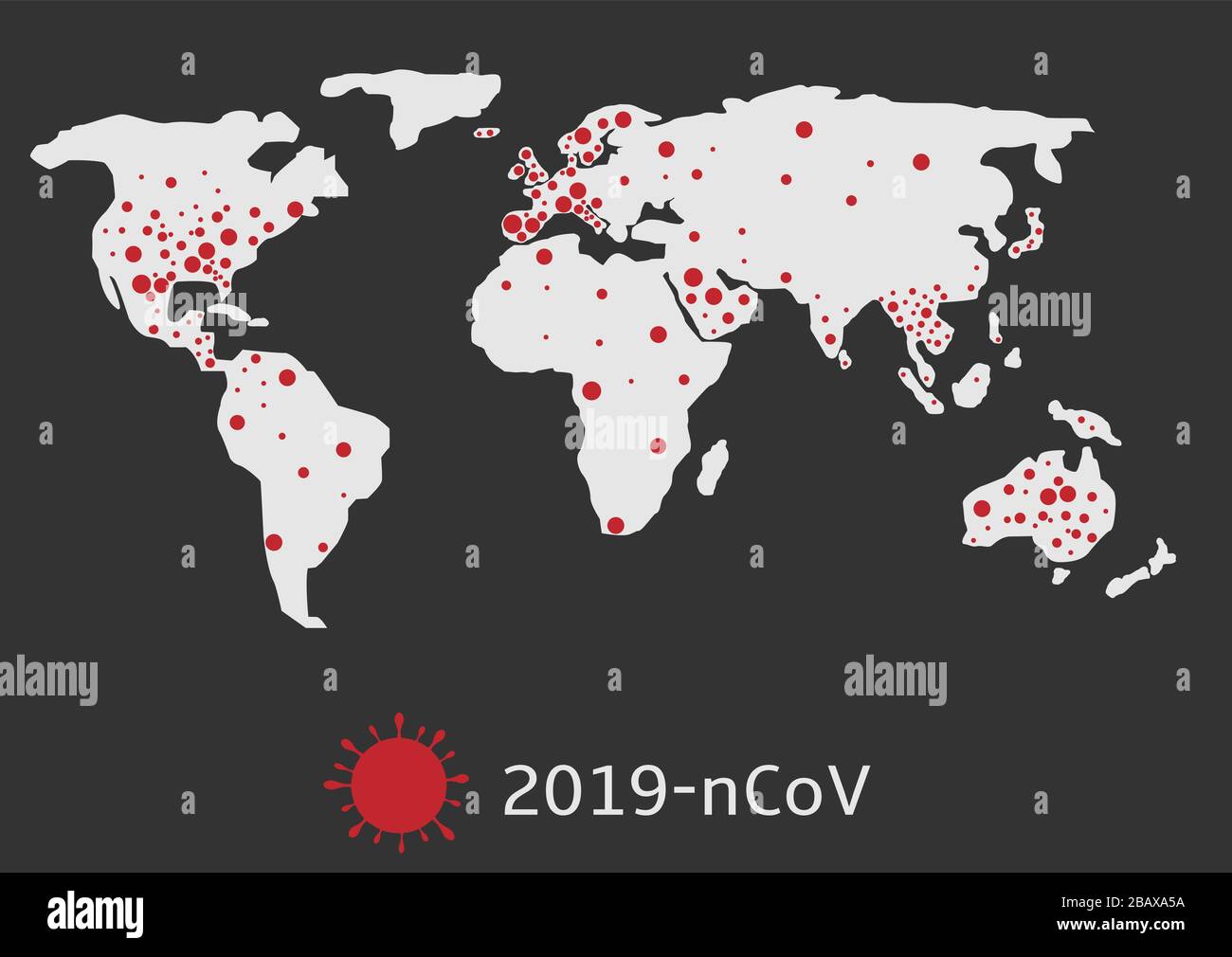 Mappa del mondo con segni di coronavirus Illustrazione Vettoriale