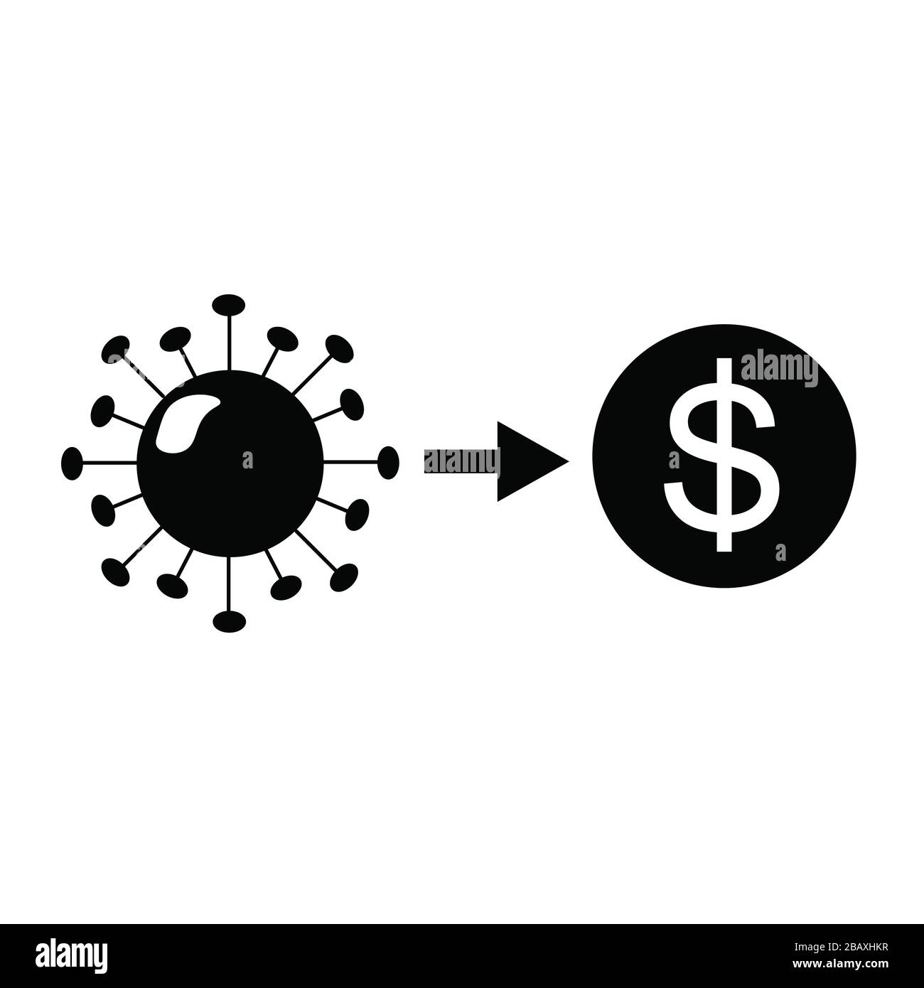 Coronavirus il virus COVID-19 si trasforma in una moneta da dollaro. Illustrazione del concetto. Foto Stock