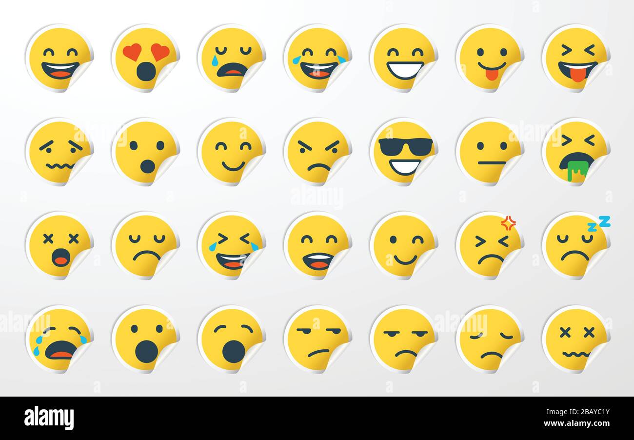 Set adesivi Emoji (emoticon). Illustrazione Vettoriale