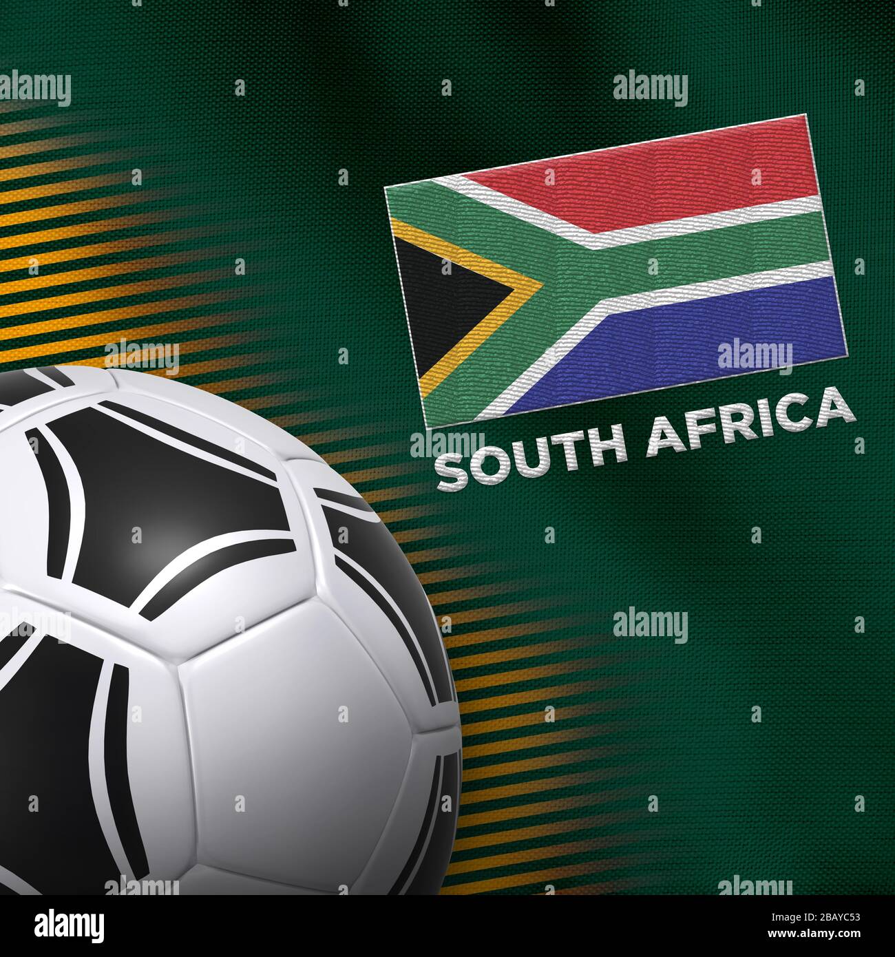 Pallone da calcio e maglia nazionale del Sud Africa. Foto Stock